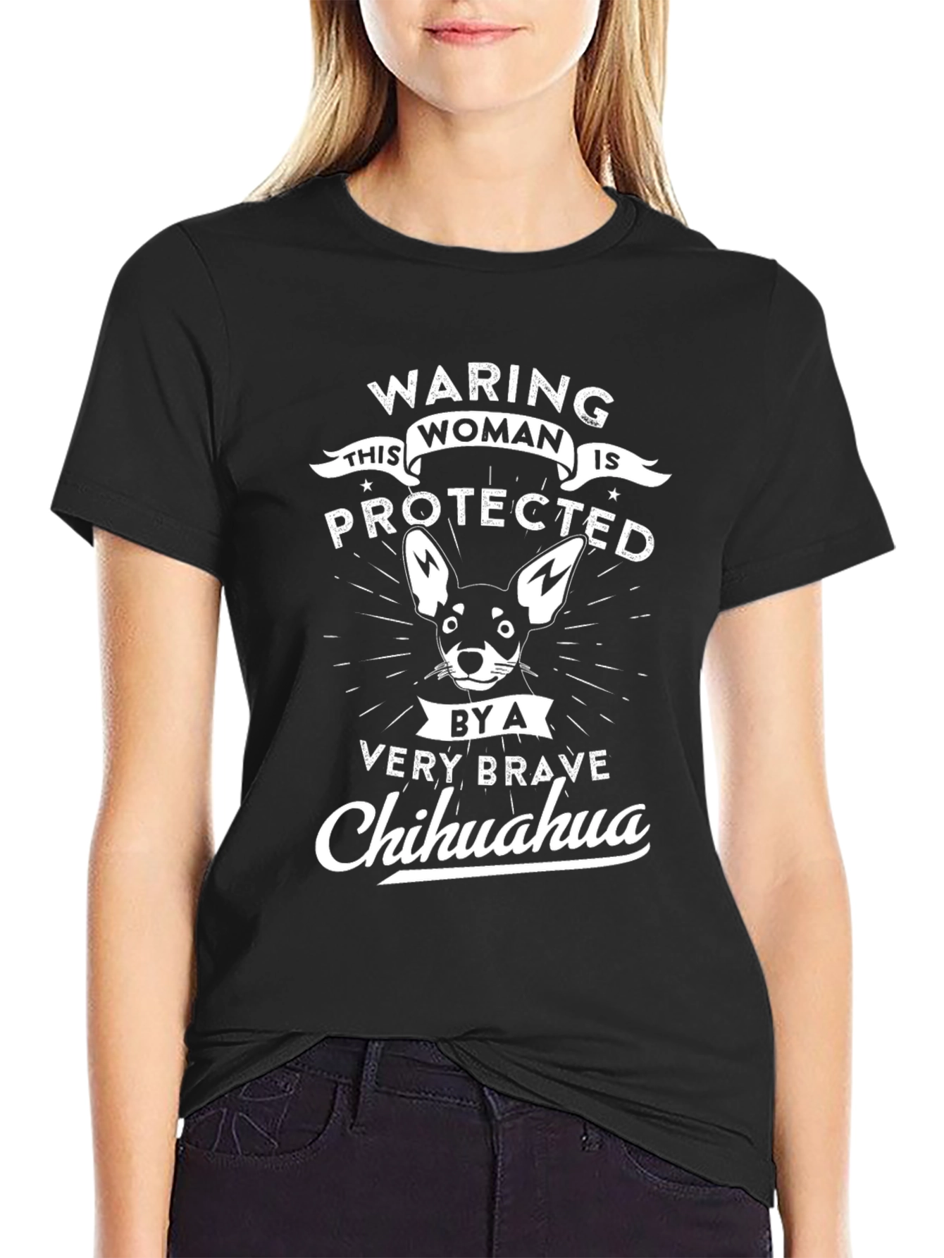 Warning Woman Protected by Chihuahua T-Shirt
