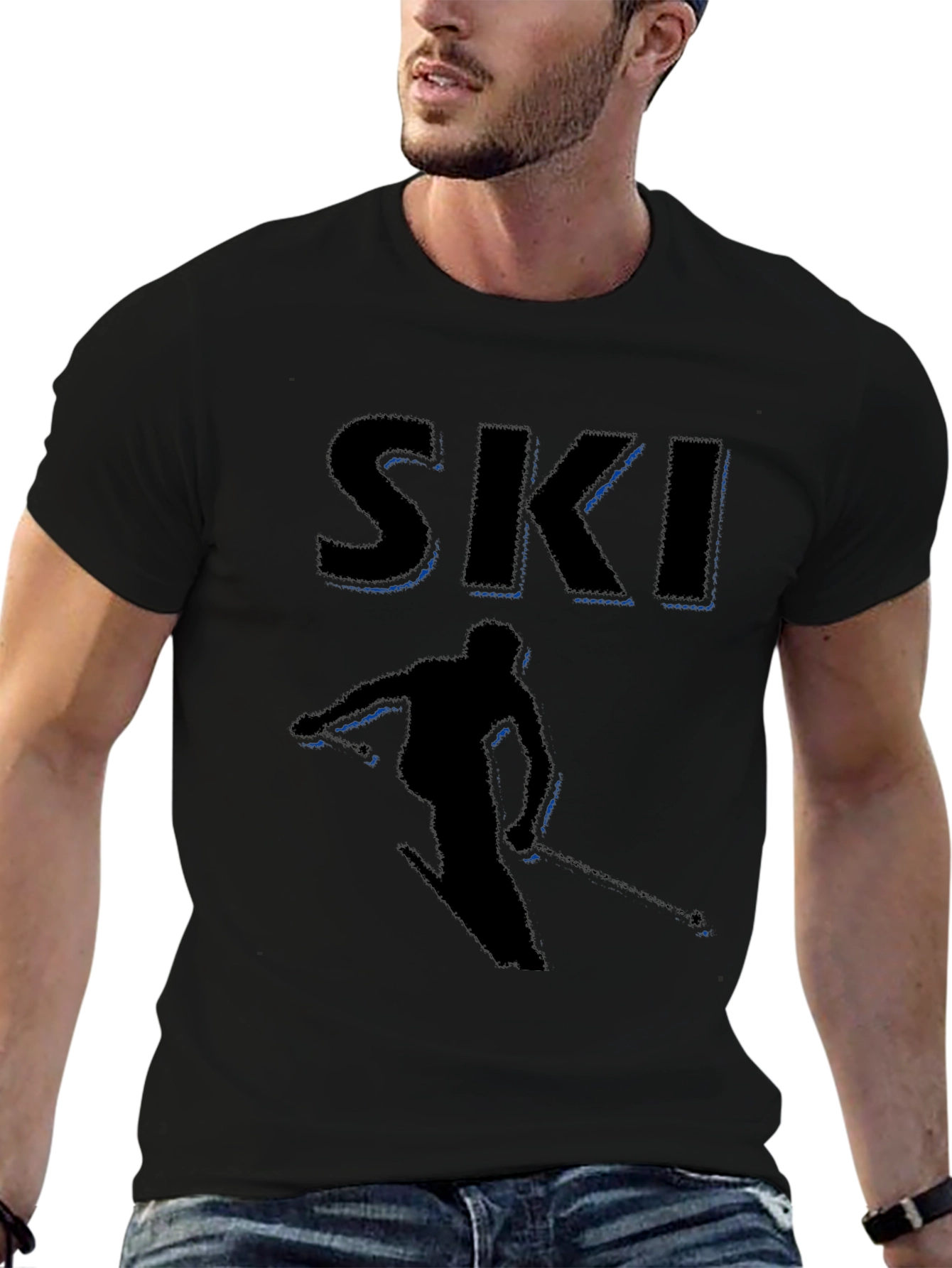 Mens Black Ski Graphic T-Shirt