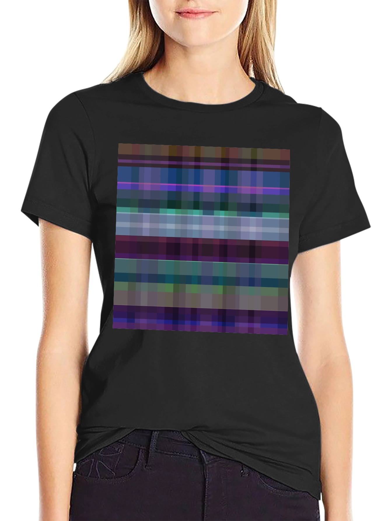 Pixelated Plaid Graphic Tee - Black