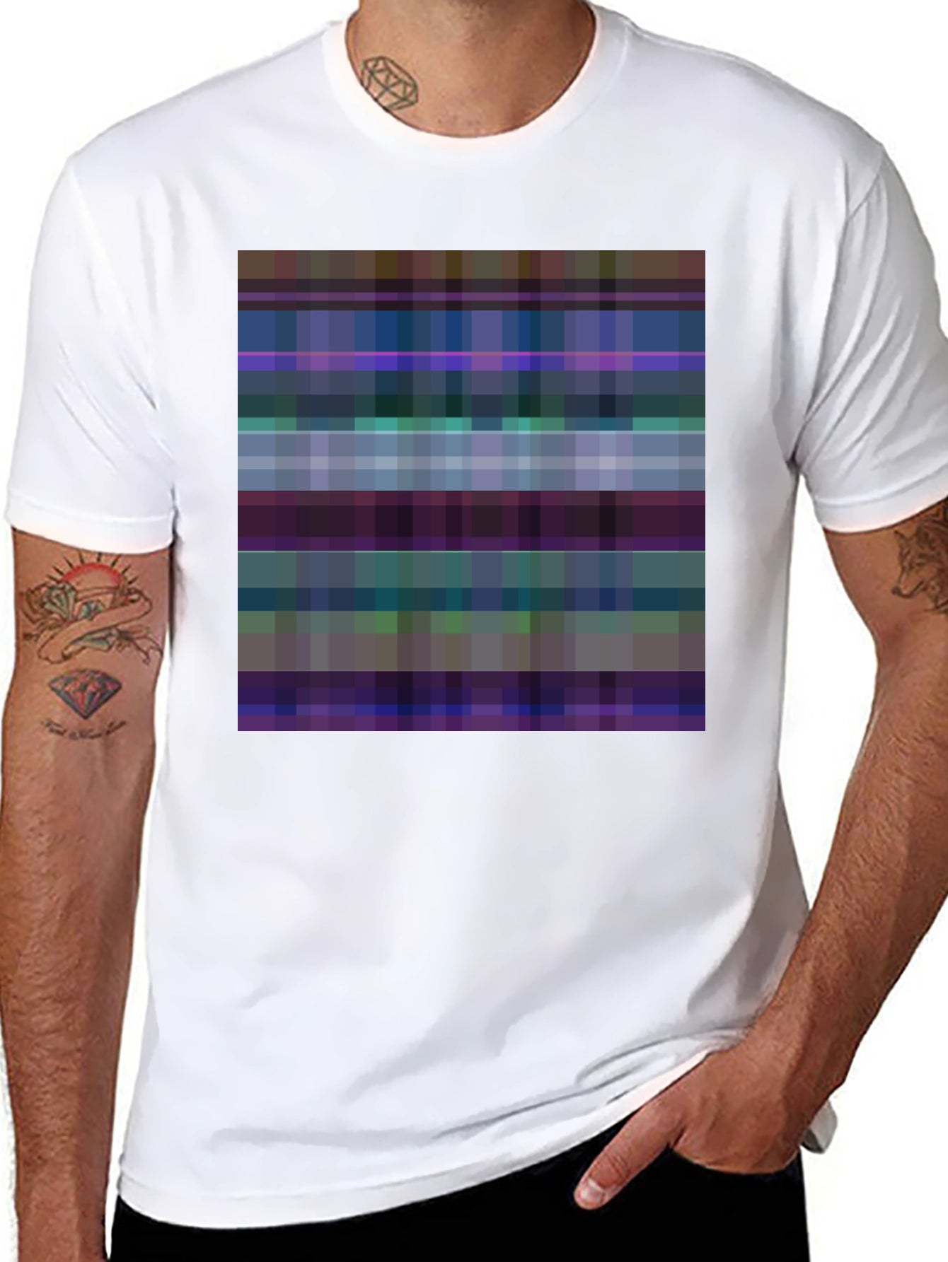 Pixelated Plaid Graphic Tee - Black