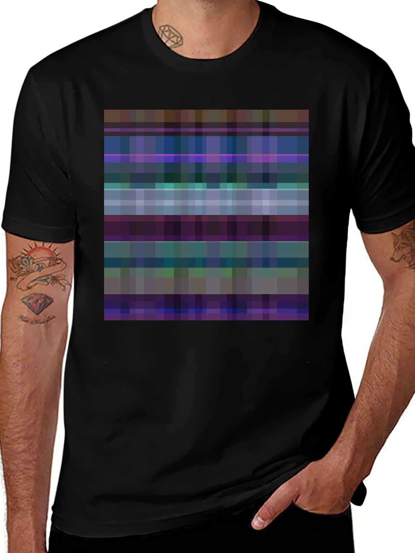 Pixelated Plaid Graphic Tee - Black
