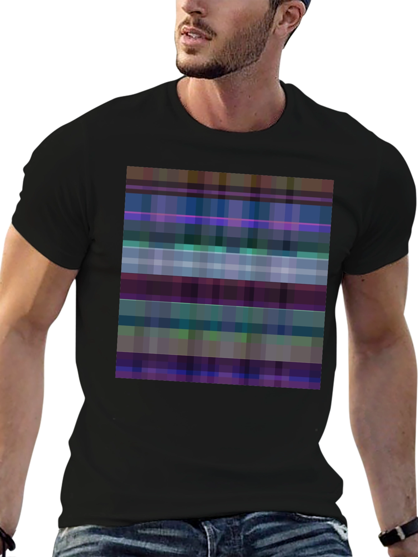 Pixelated Plaid Graphic Tee - Black