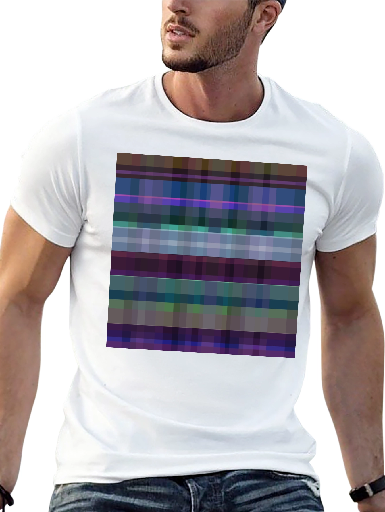 Pixelated Plaid Graphic Tee - Black