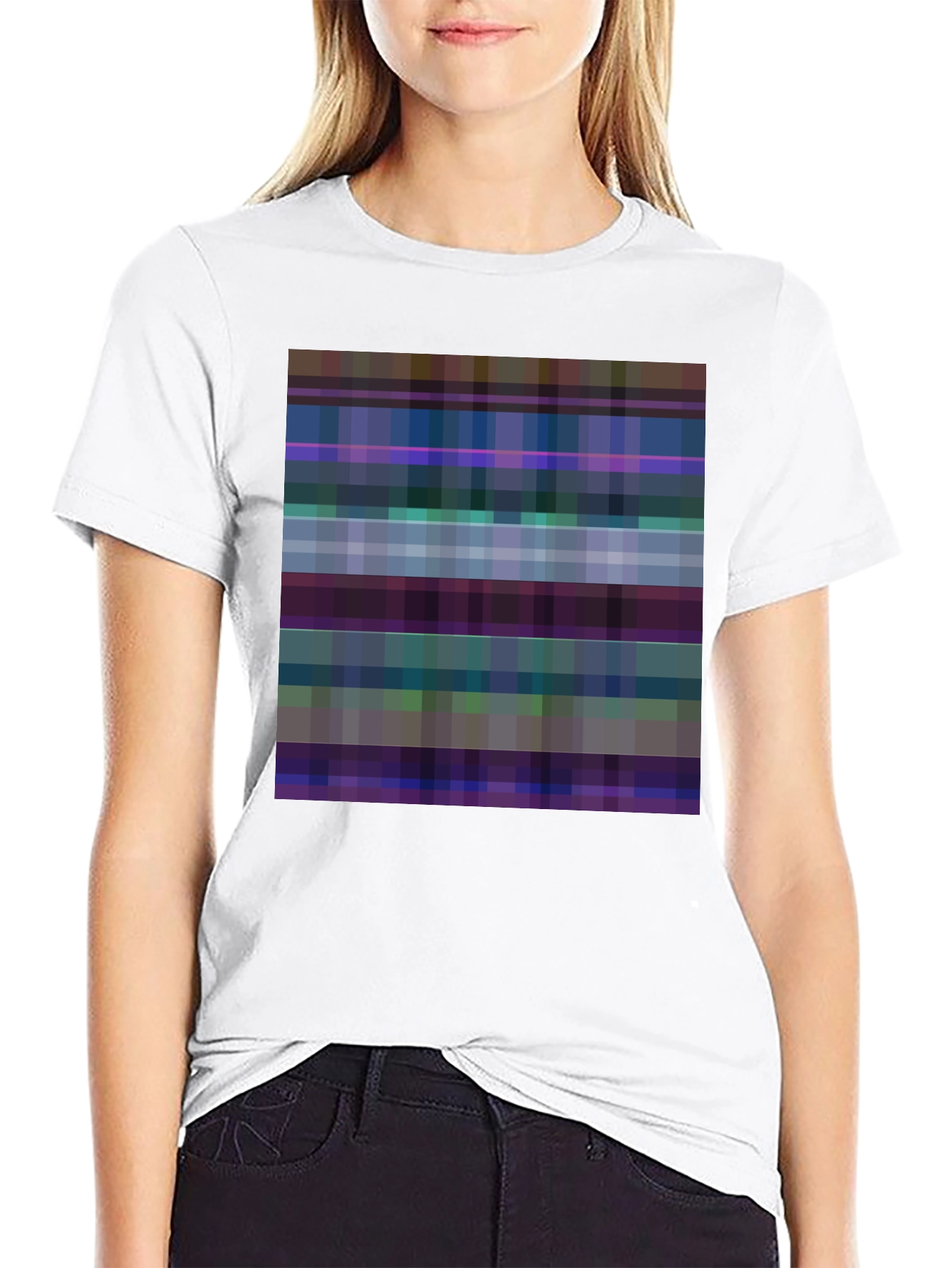 Pixelated Plaid Graphic Tee - Black