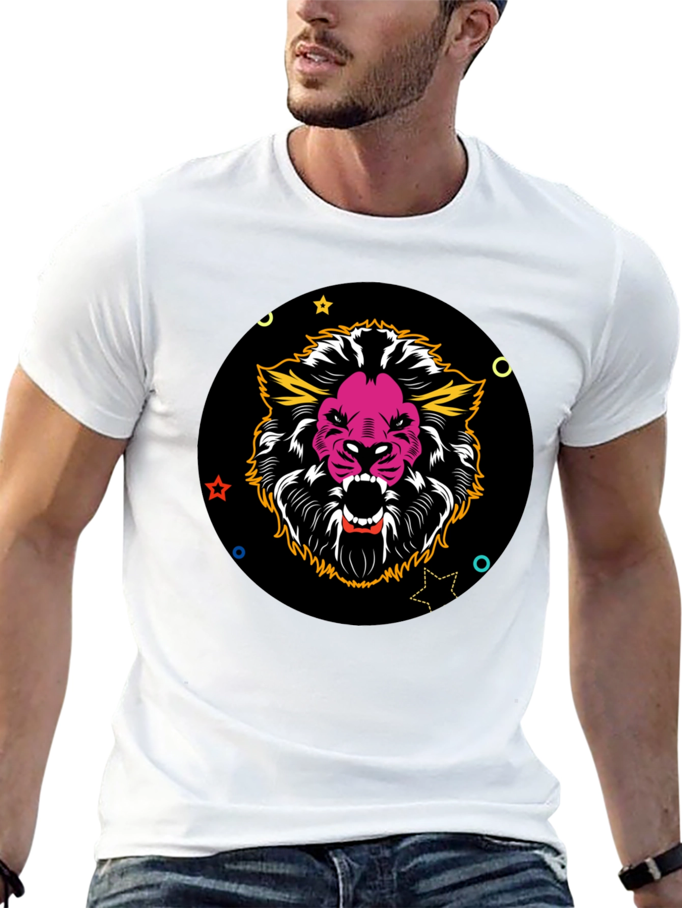 Bold Lion Graphic Tee - Black Cotton Blend