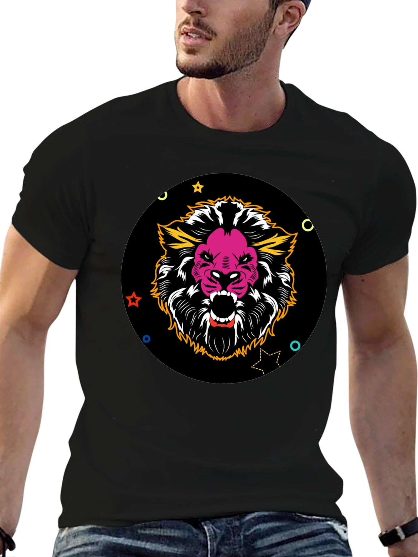 Bold Lion Graphic Tee - Black Cotton Blend