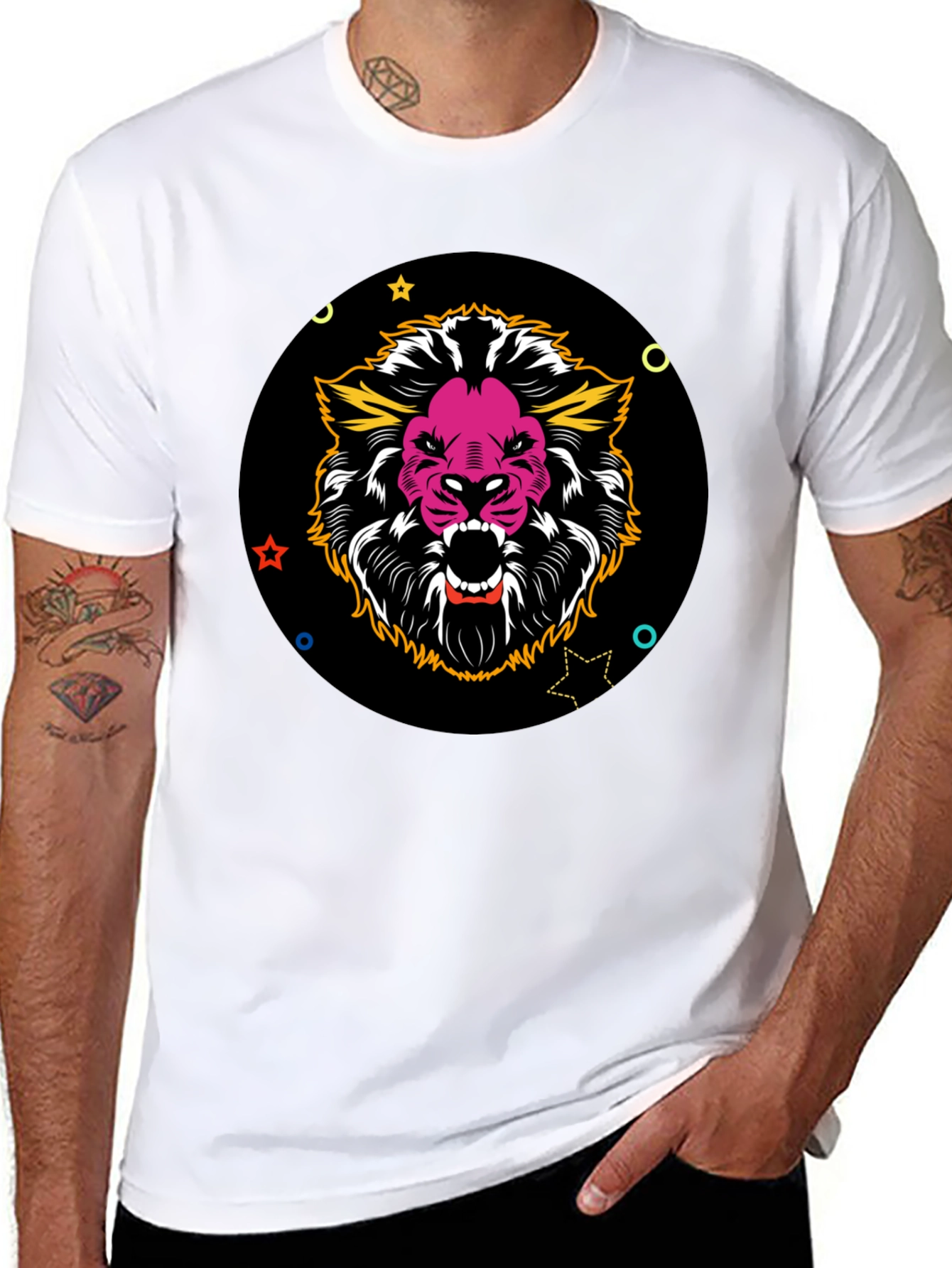 Bold Lion Graphic Tee - Black Cotton Blend