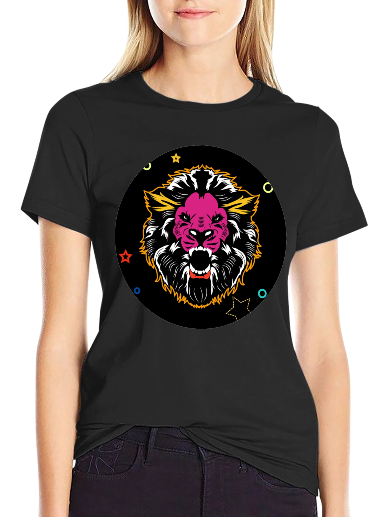 Bold Lion Graphic Tee - Black Cotton Blend