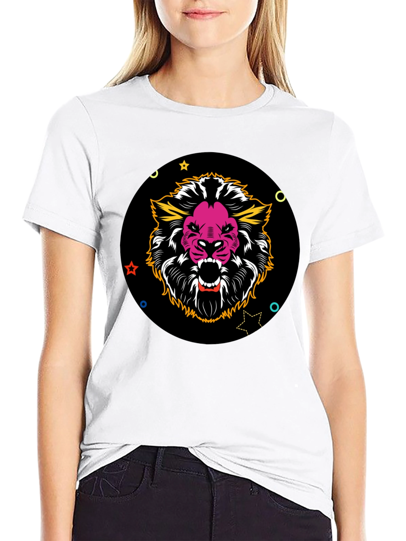 Bold Lion Graphic Tee - Black Cotton Blend