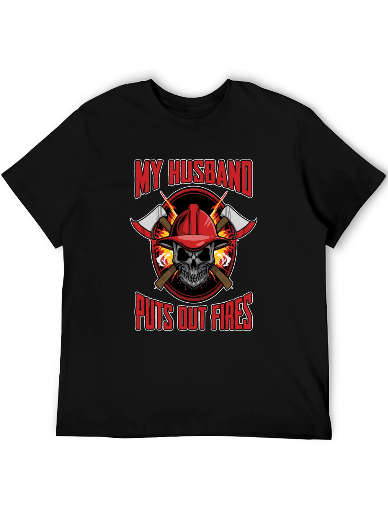 Firefighter Husband T-Shirt - Skull and Axes Design