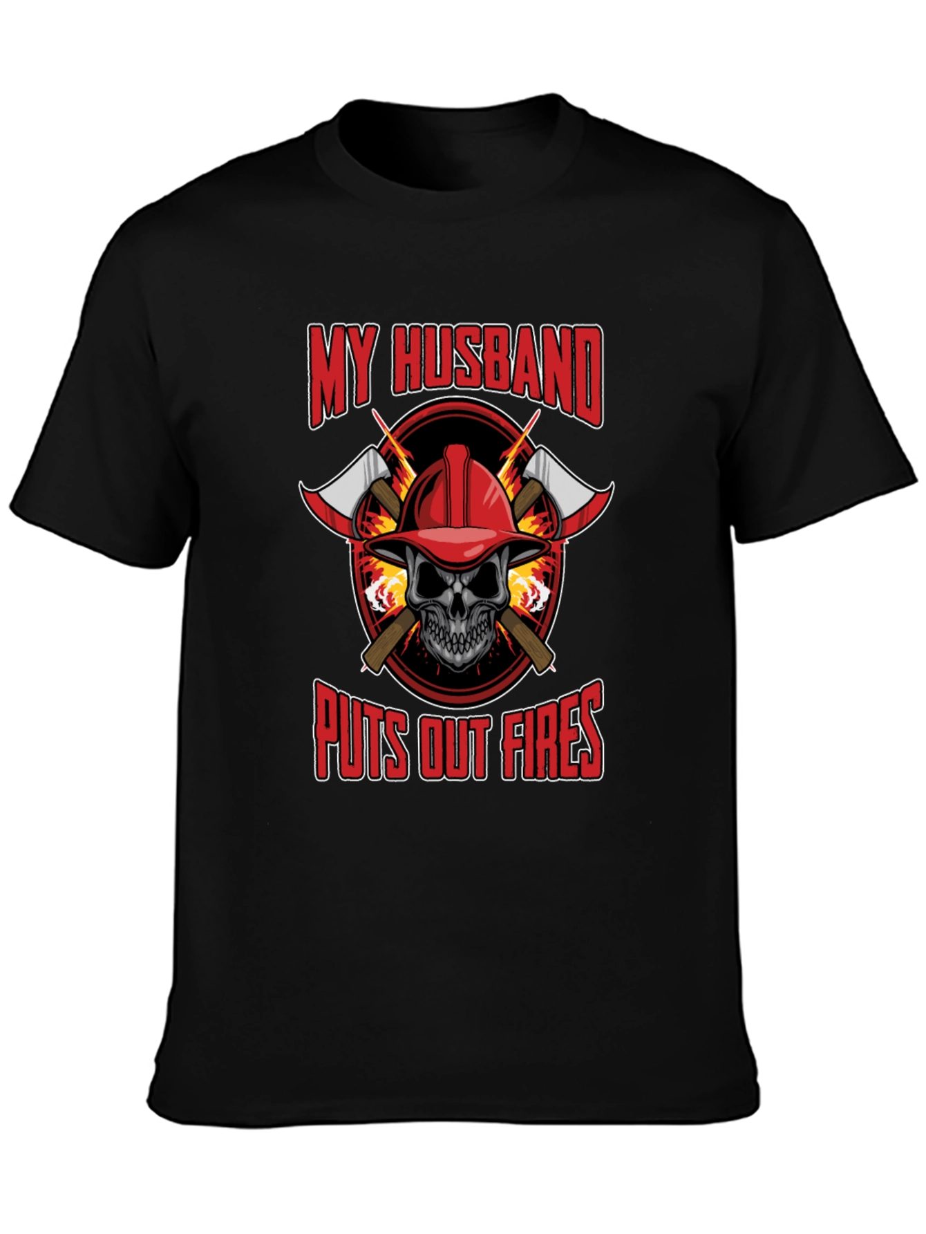 Firefighter Husband T-Shirt - Skull and Axes Design