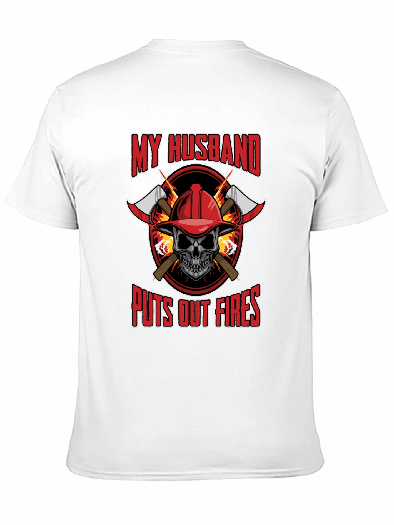 Firefighter Husband T-Shirt - Skull and Axes Design