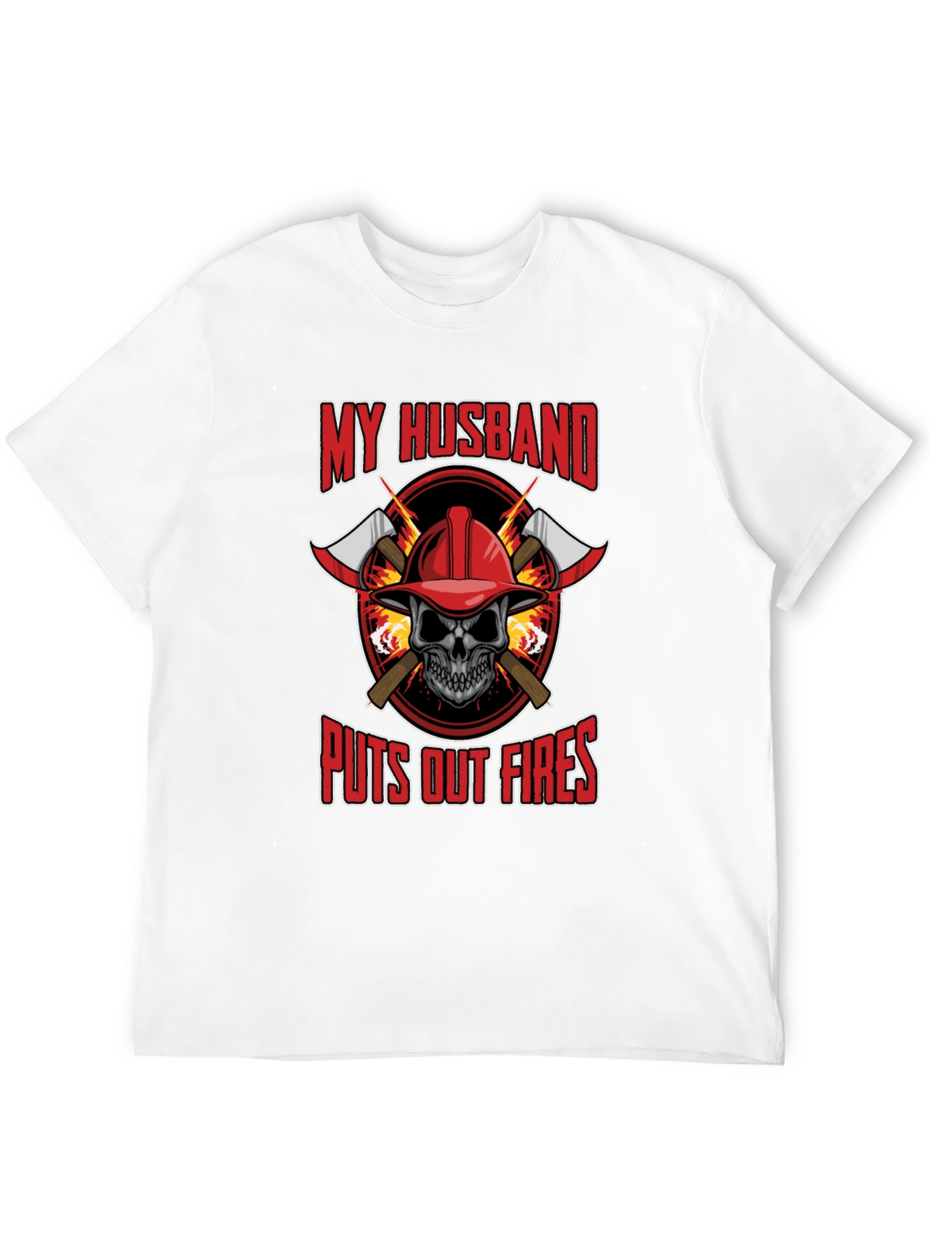 Firefighter Husband T-Shirt - Skull and Axes Design