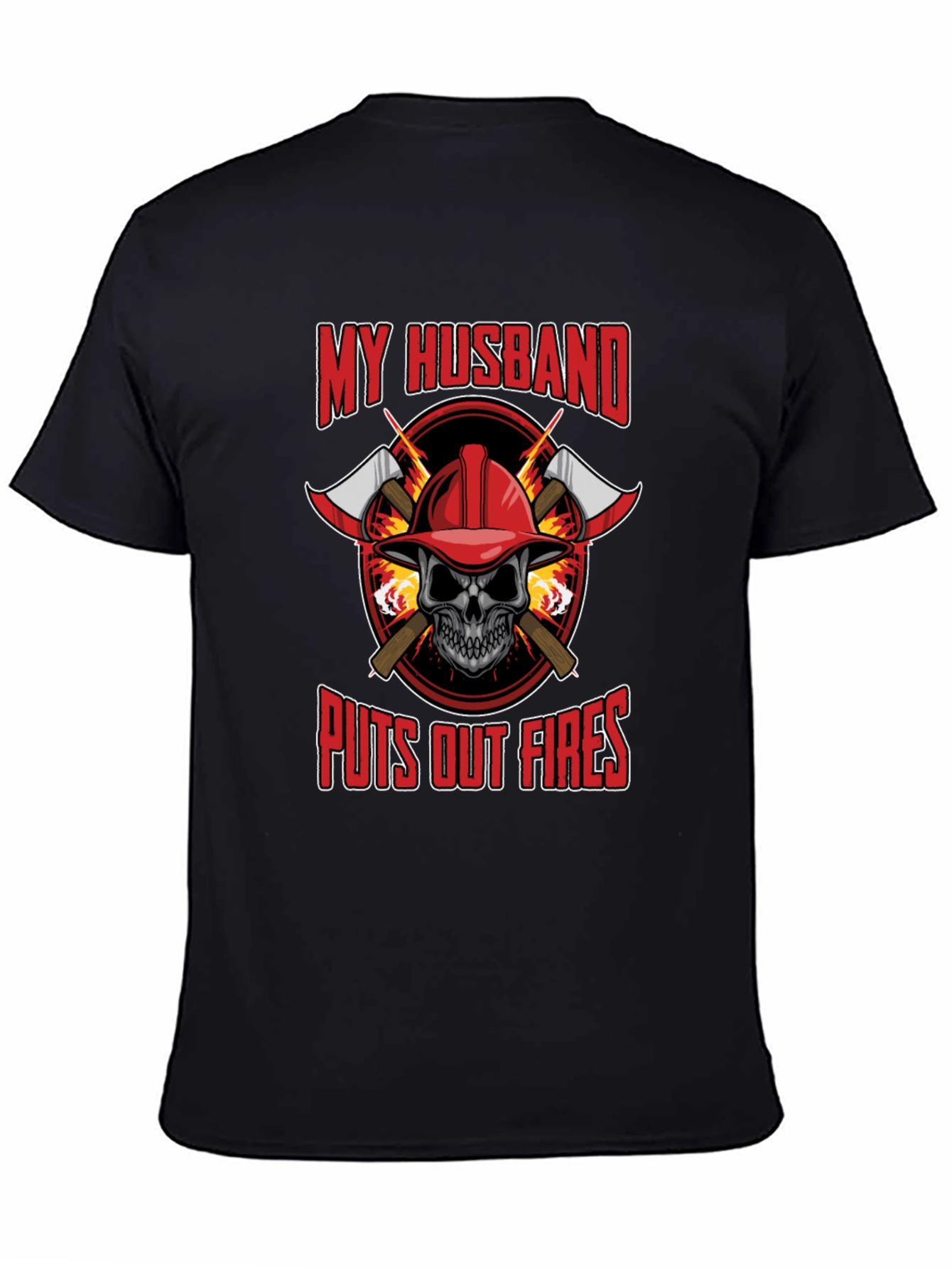 Firefighter Husband T-Shirt - Skull and Axes Design
