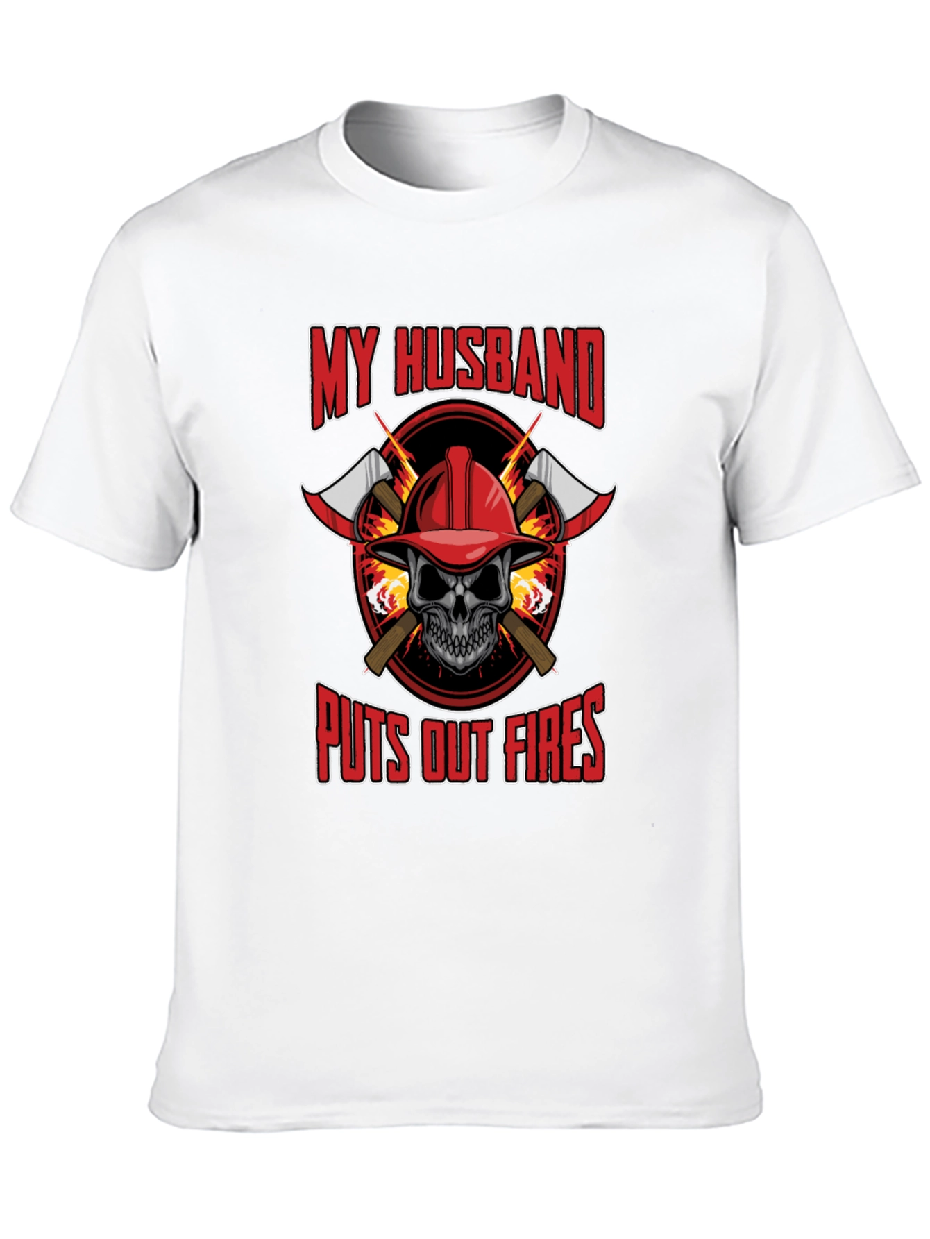 Firefighter Husband T-Shirt - Skull and Axes Design