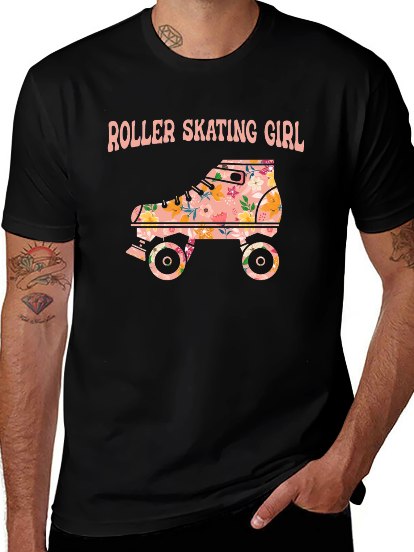 Roller Skating Girl Floral T-Shirt