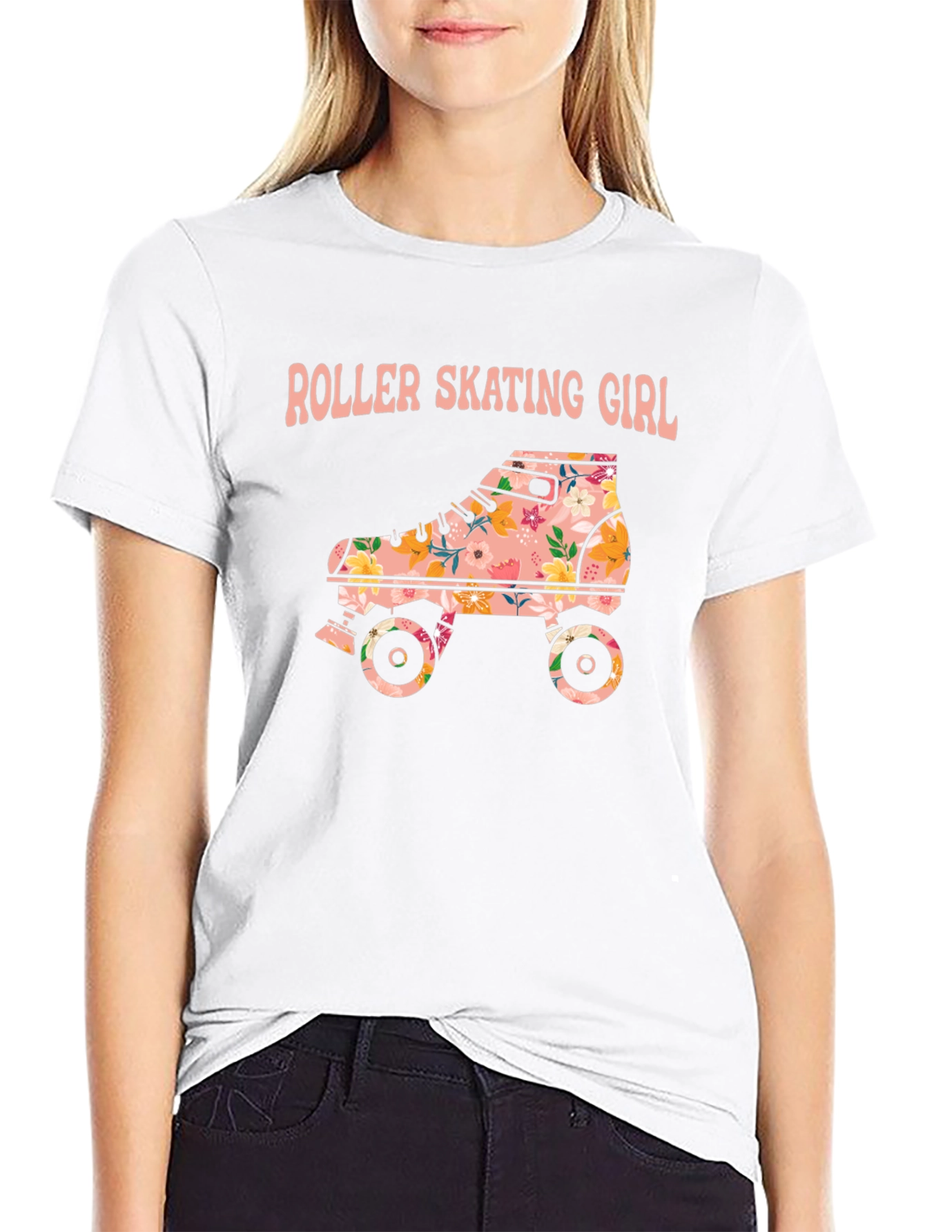 Roller Skating Girl Floral T-Shirt