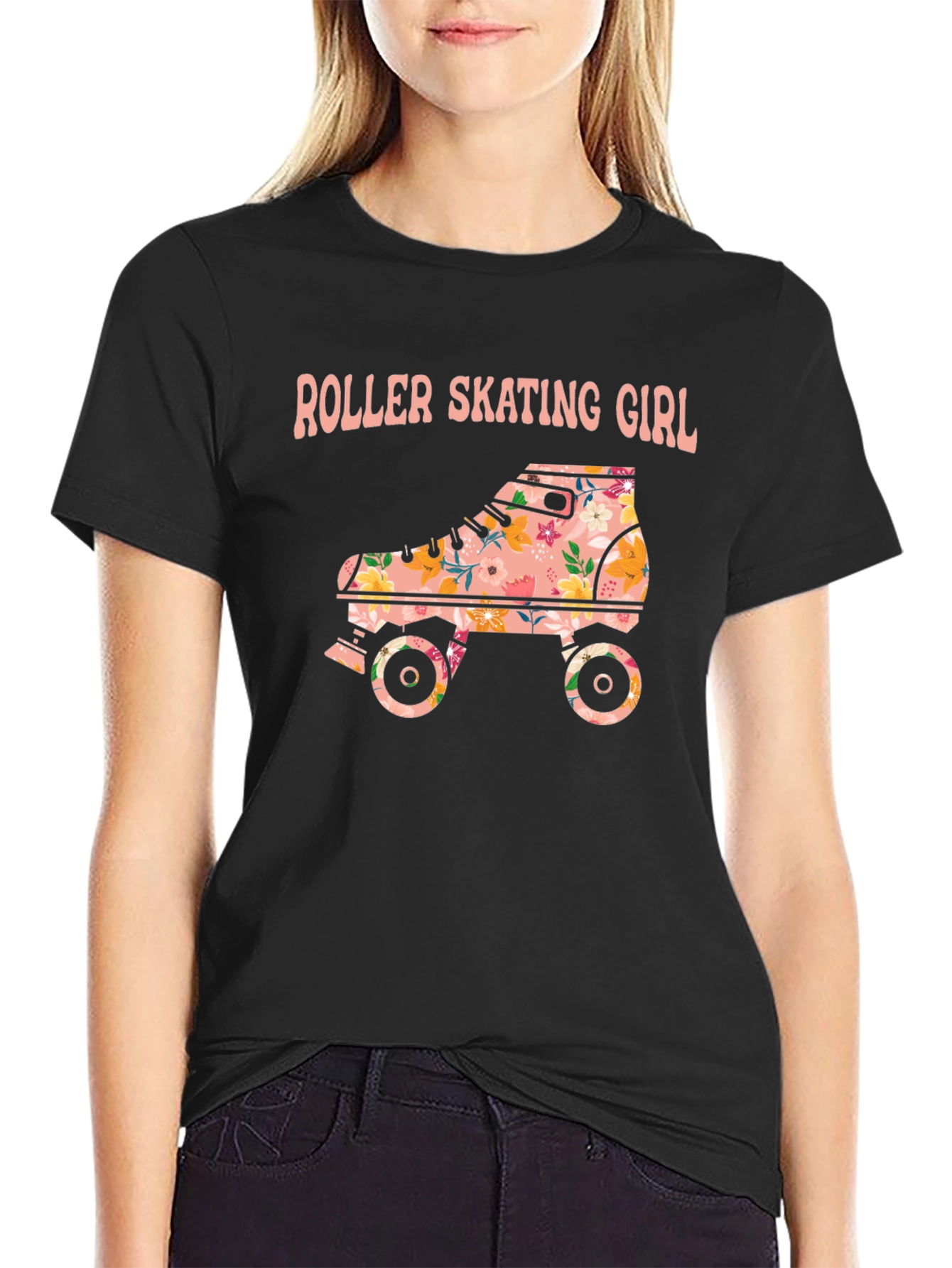 Roller Skating Girl Floral T-Shirt