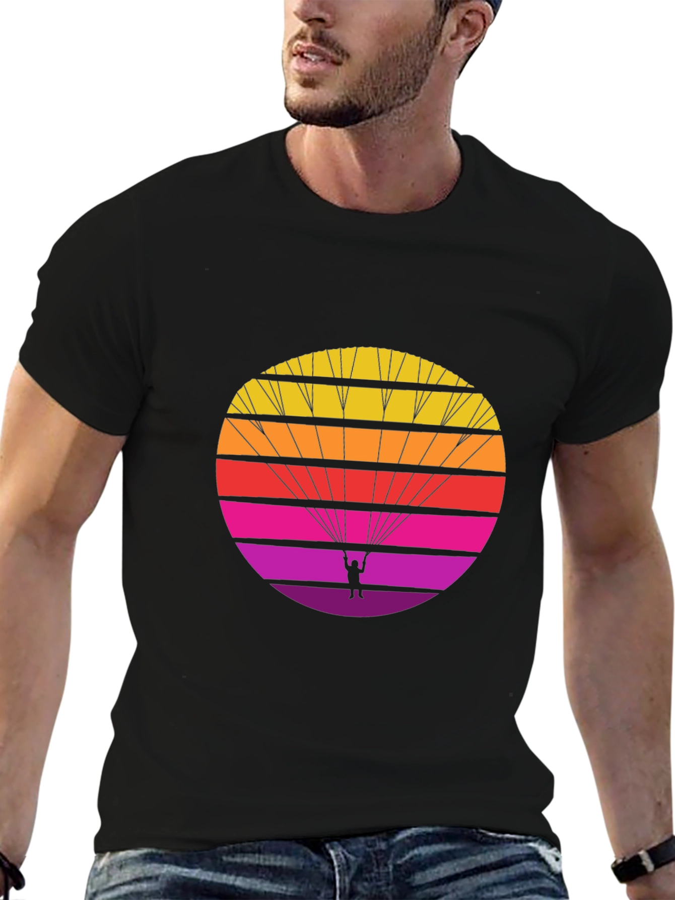 Retro Parachute T-Shirt - Sunset Skydiving Design
