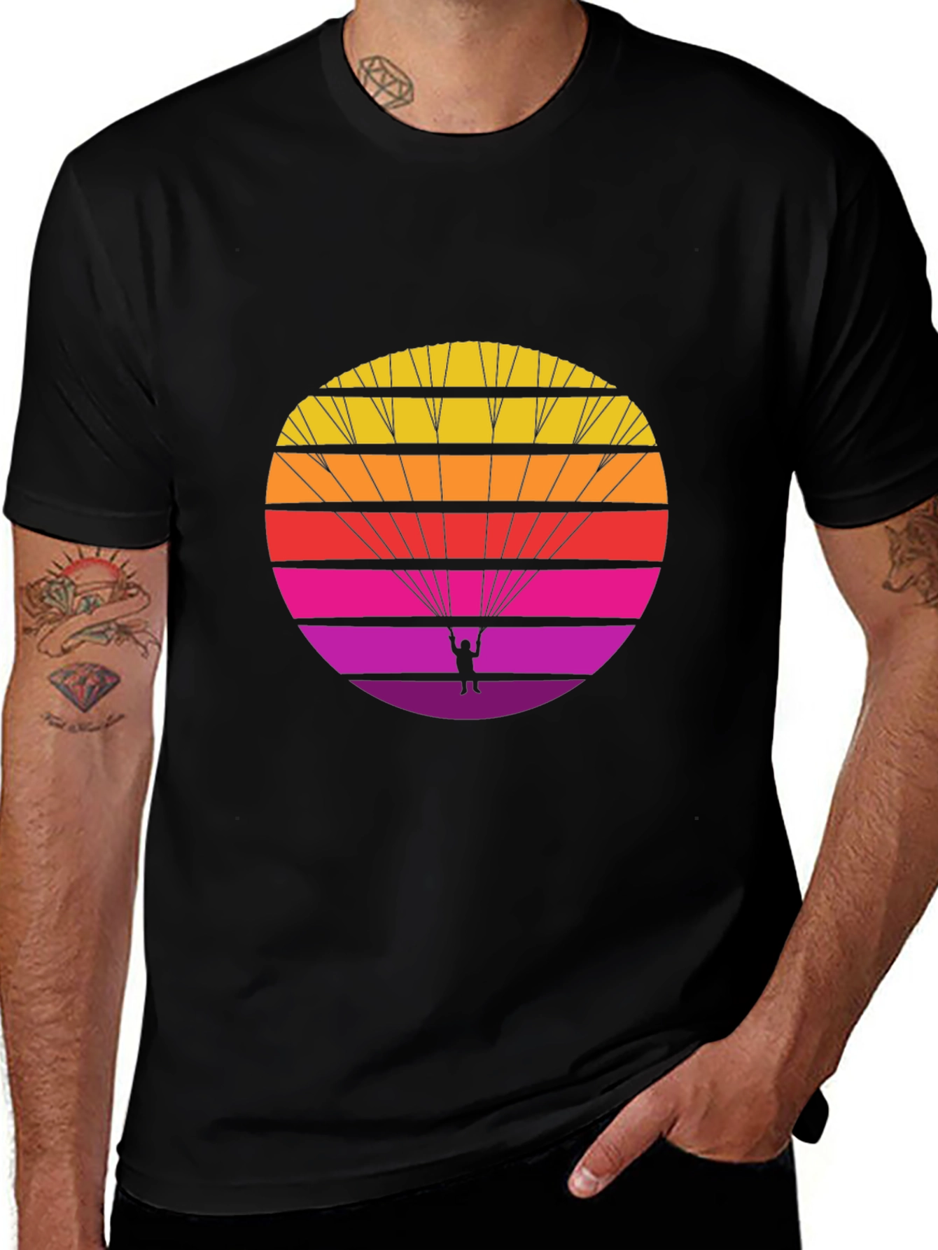 Retro Parachute T-Shirt - Sunset Skydiving Design
