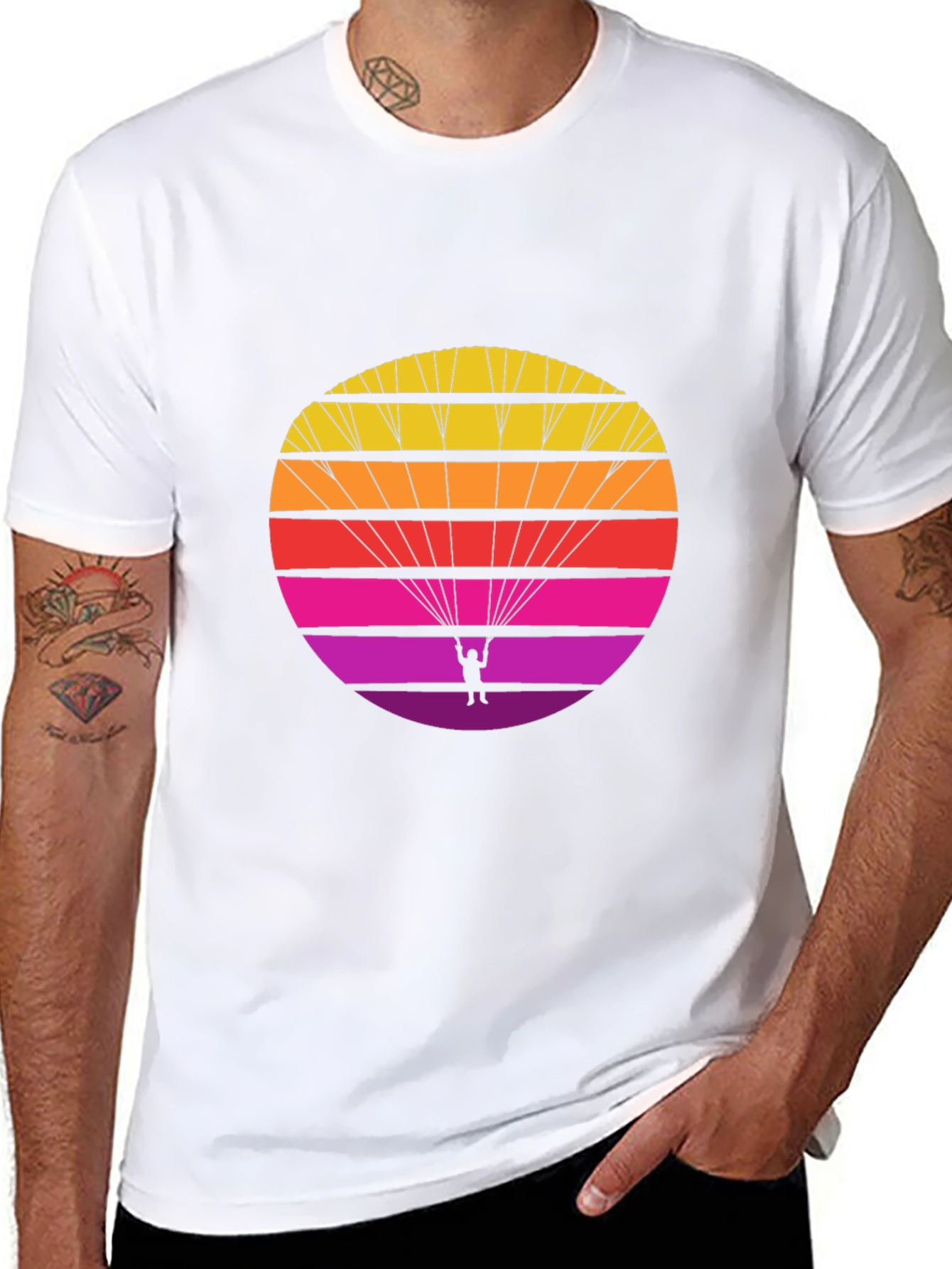 Retro Parachute T-Shirt - Sunset Skydiving Design