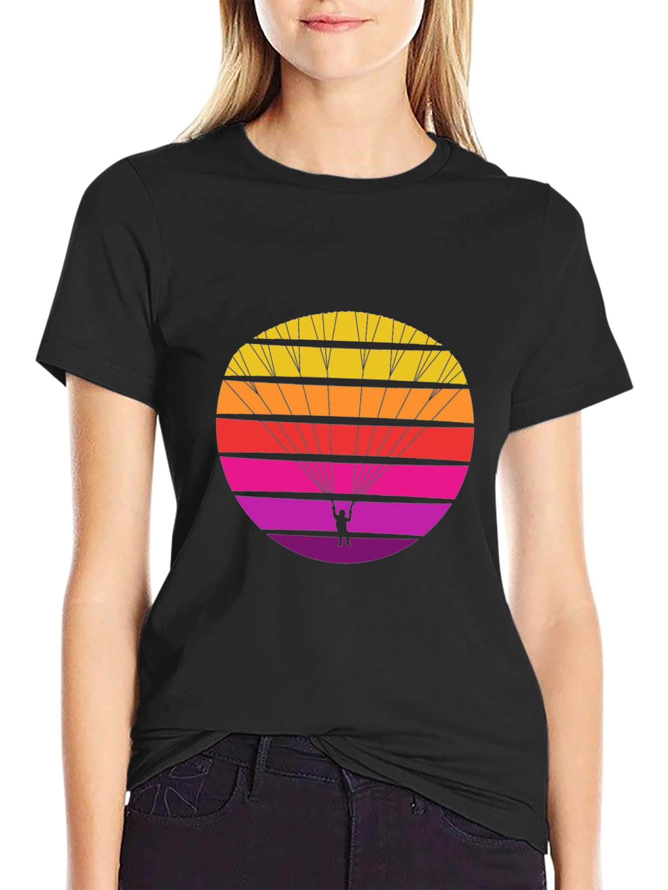 Retro Parachute T-Shirt - Sunset Skydiving Design