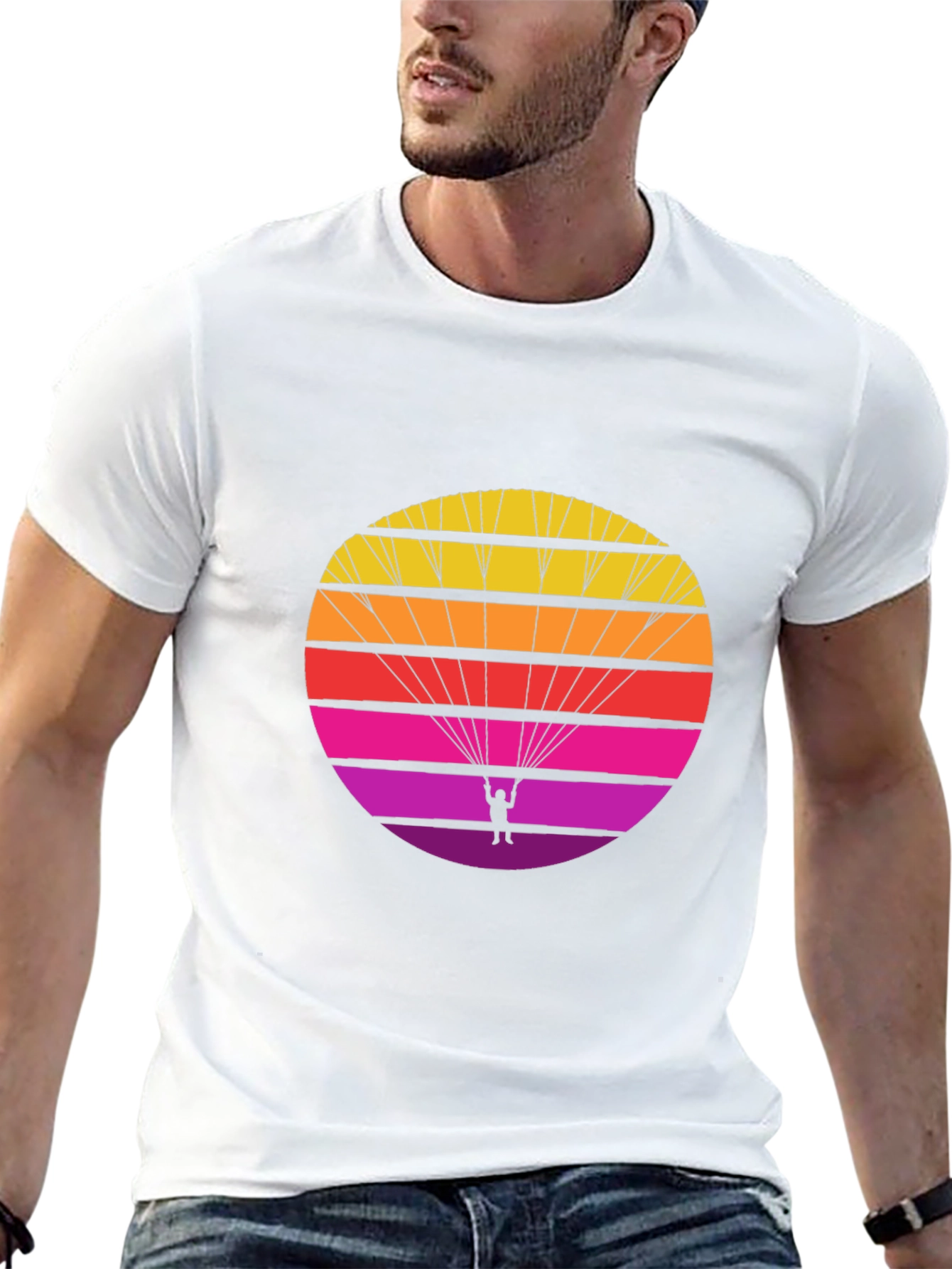 Retro Parachute T-Shirt - Sunset Skydiving Design