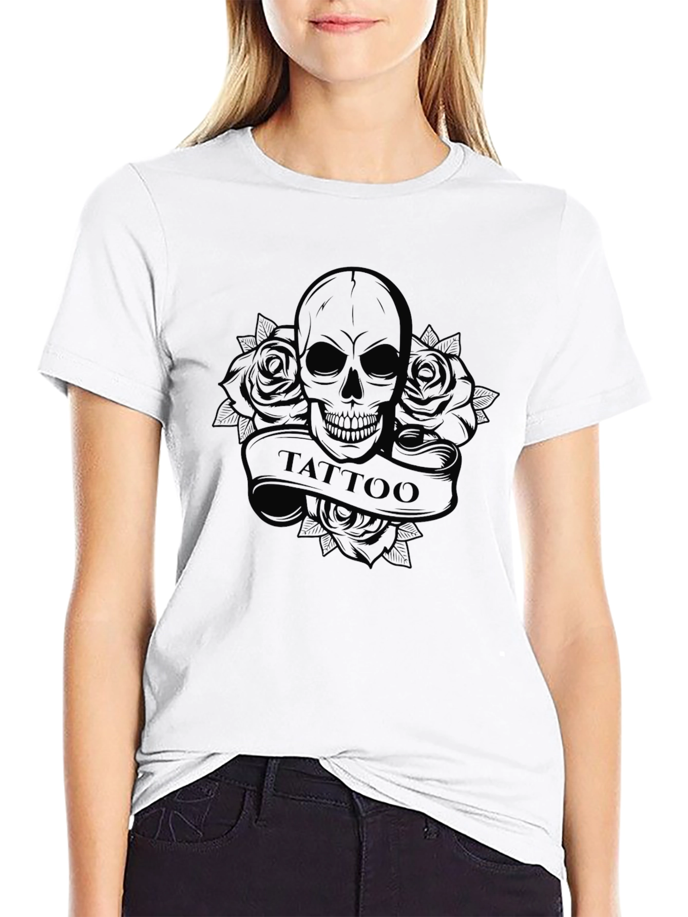 Skull & Roses Tattoo Graphic T-Shirt