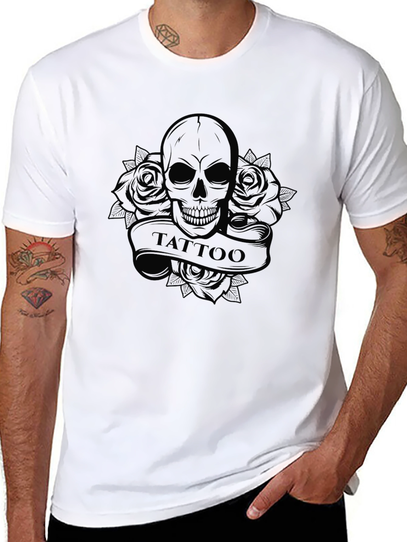 Skull & Roses Tattoo Graphic T-Shirt