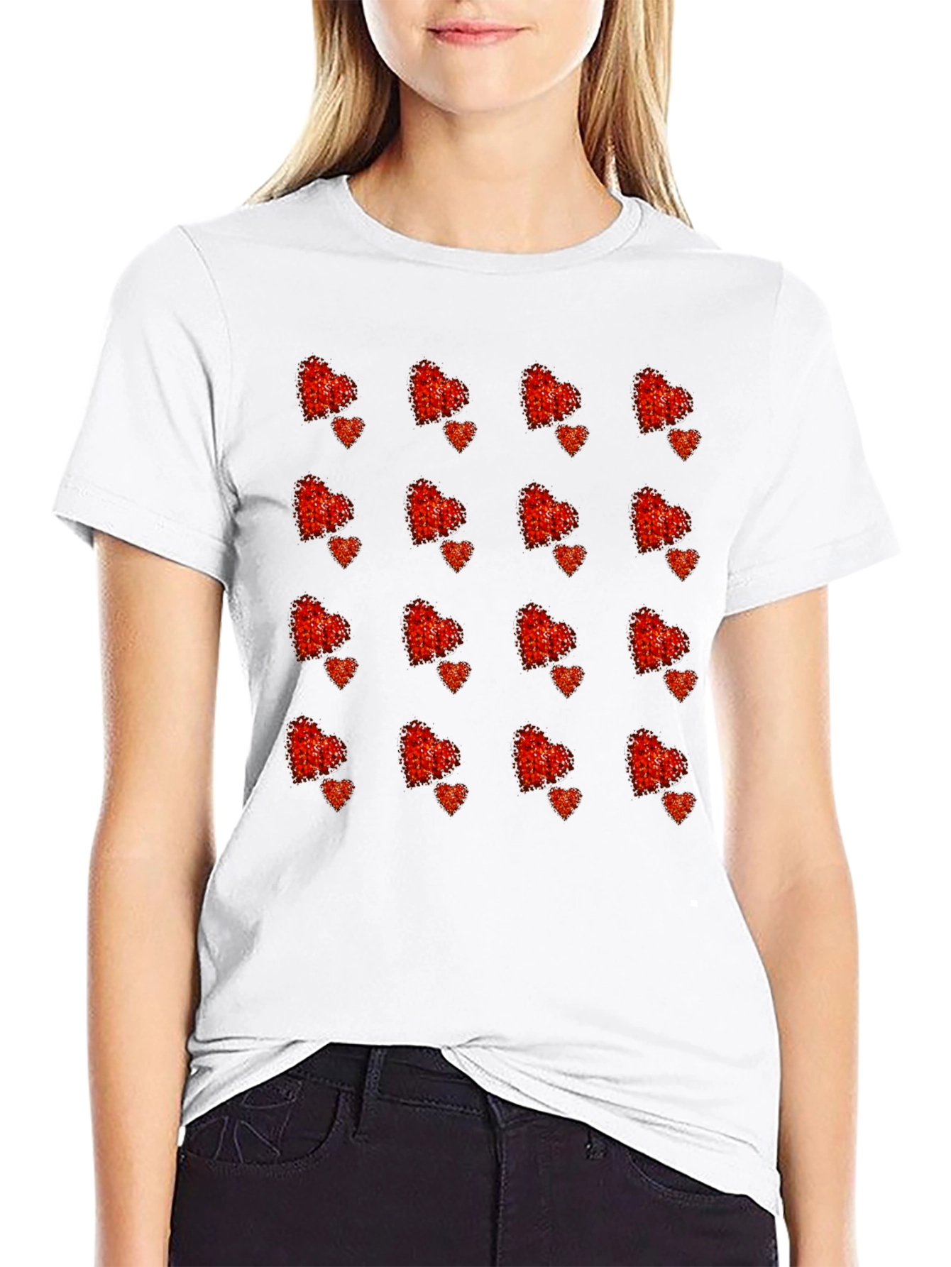 Heart Pattern Tee - Stylish Black T-Shirt