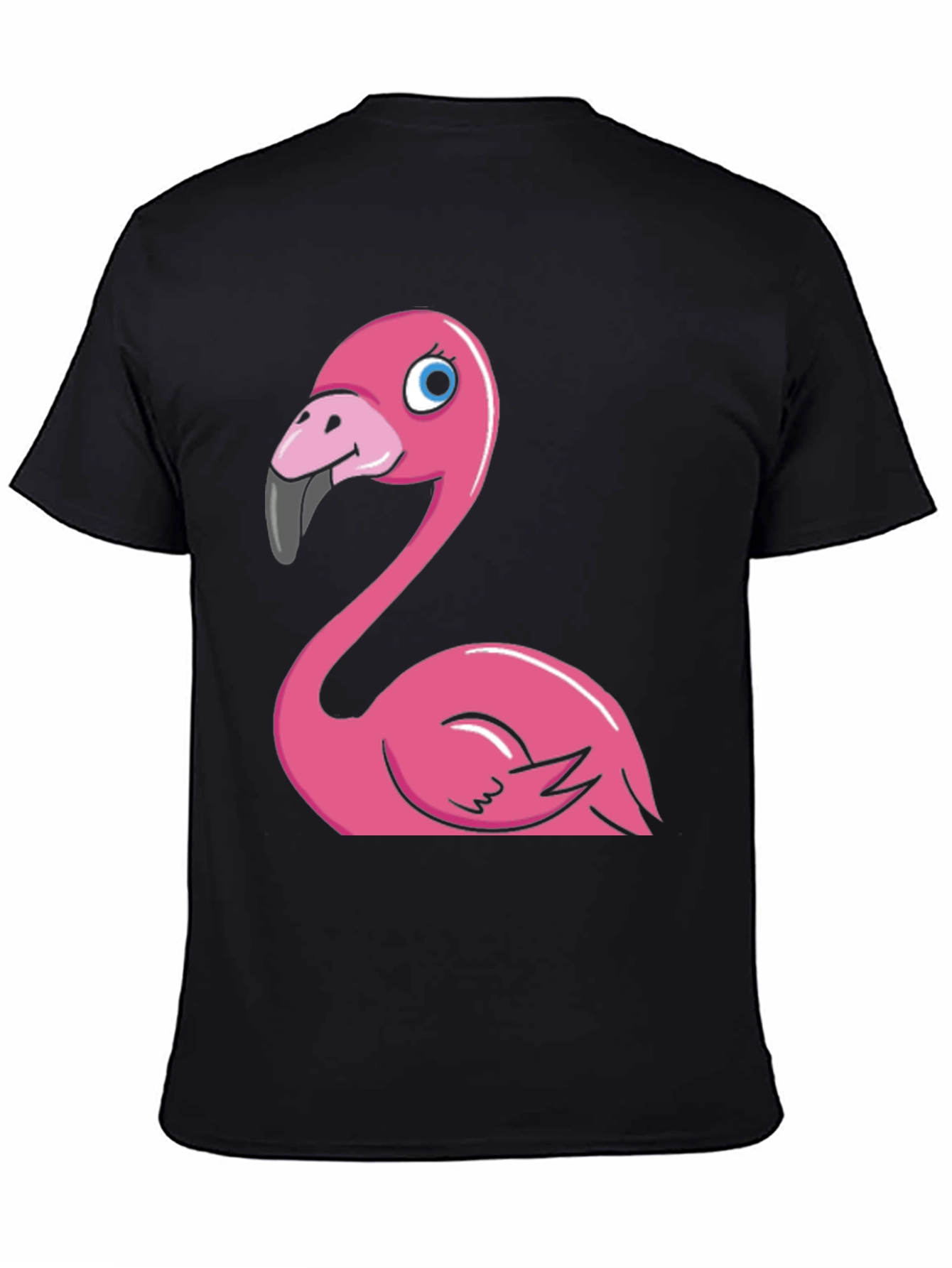 Cartoon Flamingo Graphic Tee - Black Cotton Blend