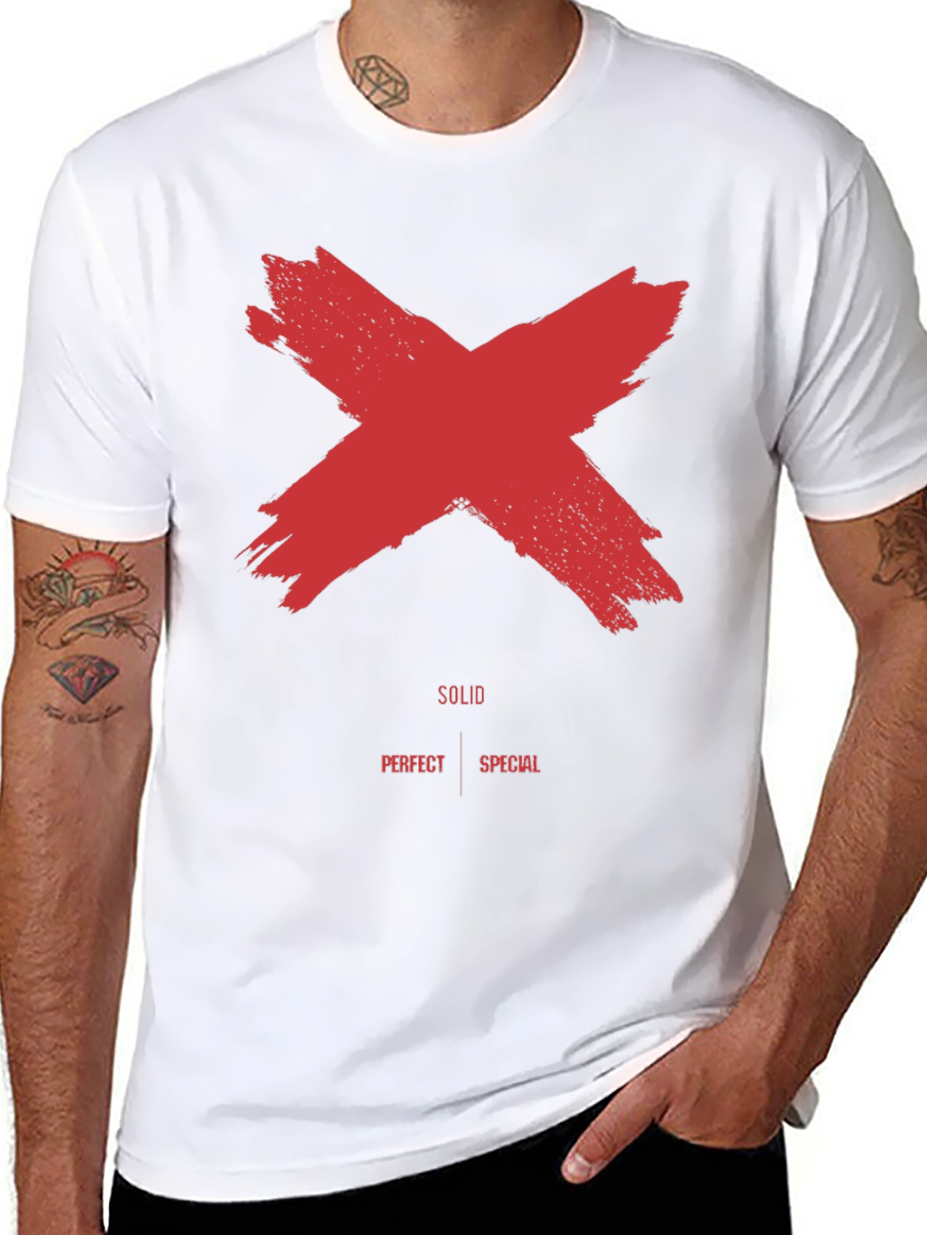 Red X Graphic Black T-Shirt - Solid Perfect Special