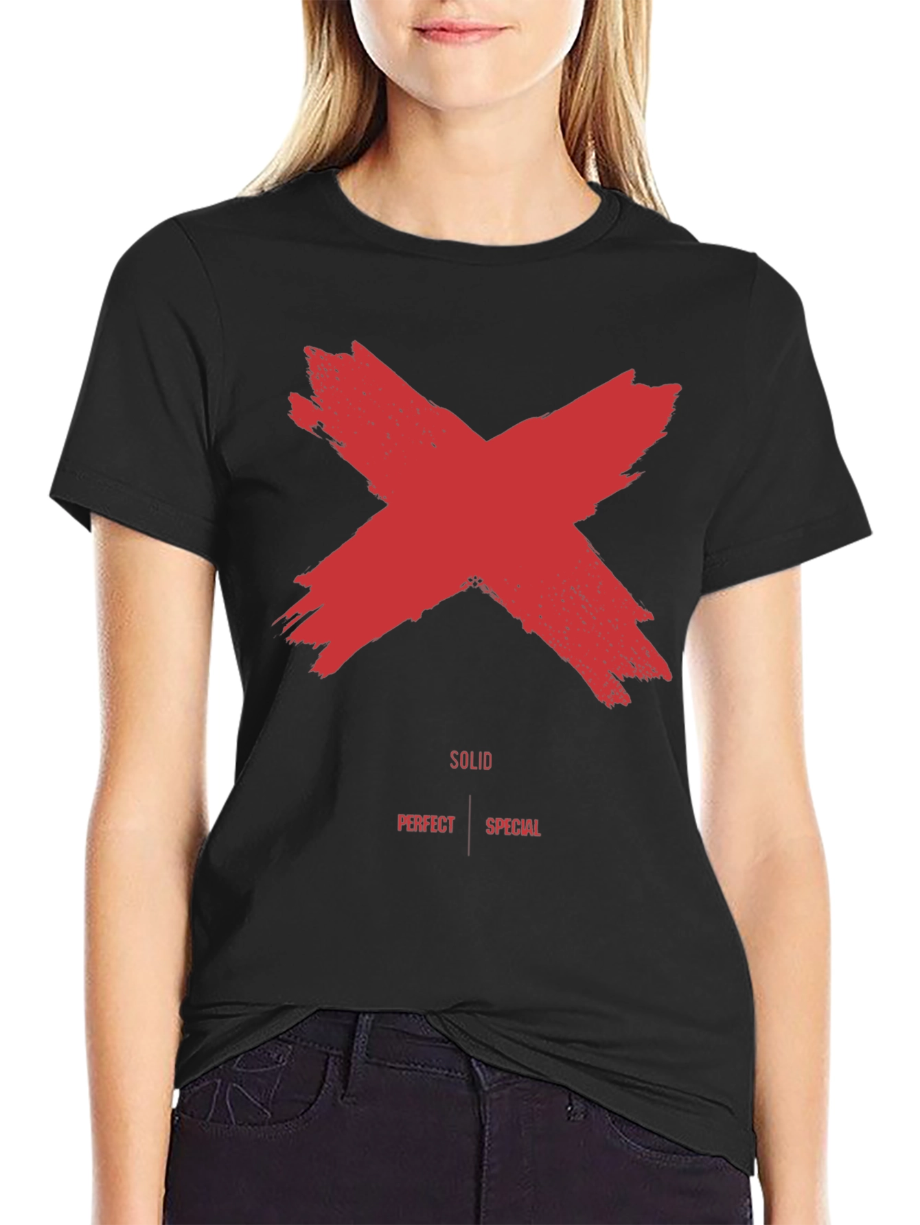 Red X Graphic Black T-Shirt - Solid Perfect Special