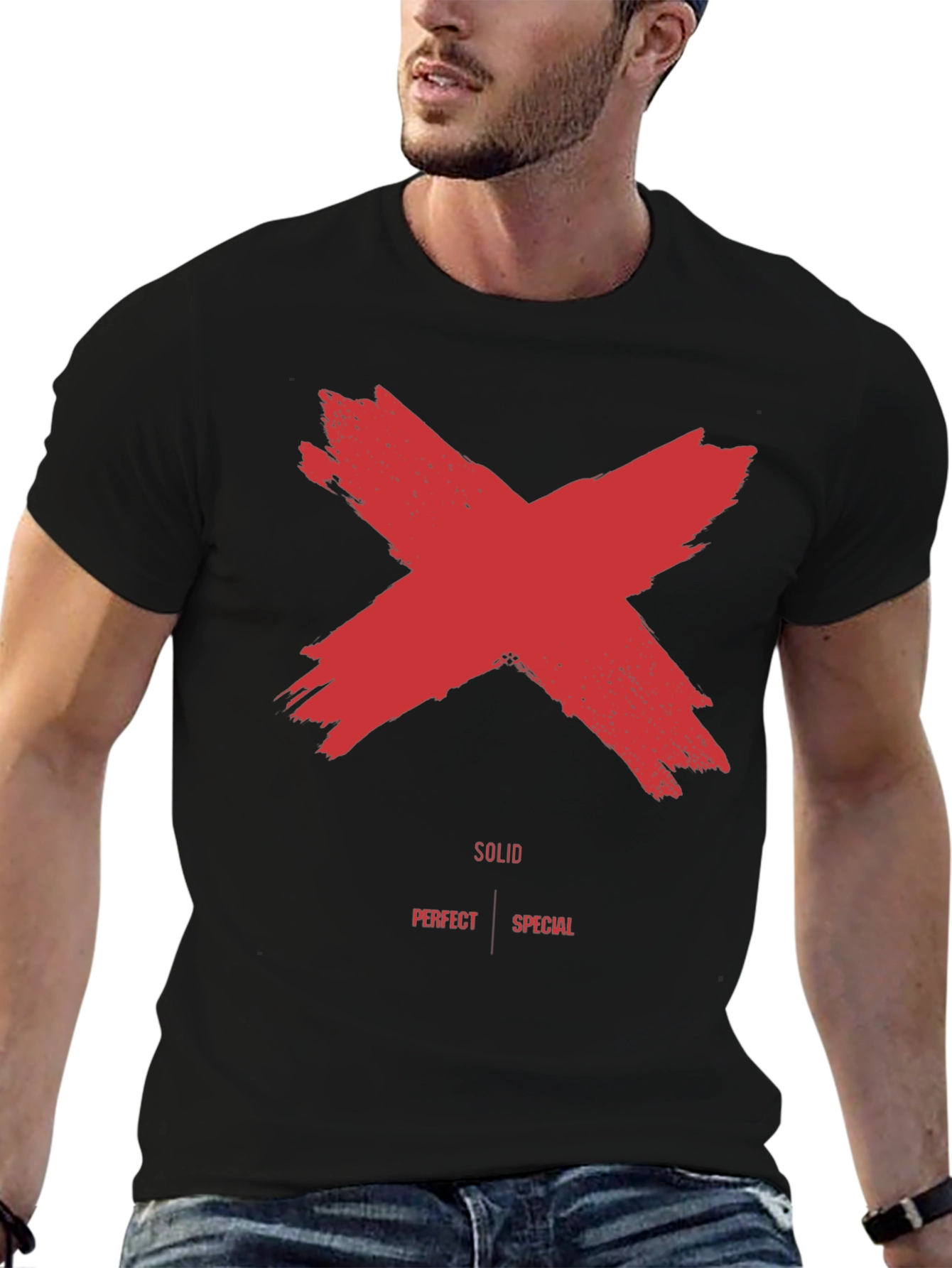 Red X Graphic Black T-Shirt - Solid Perfect Special