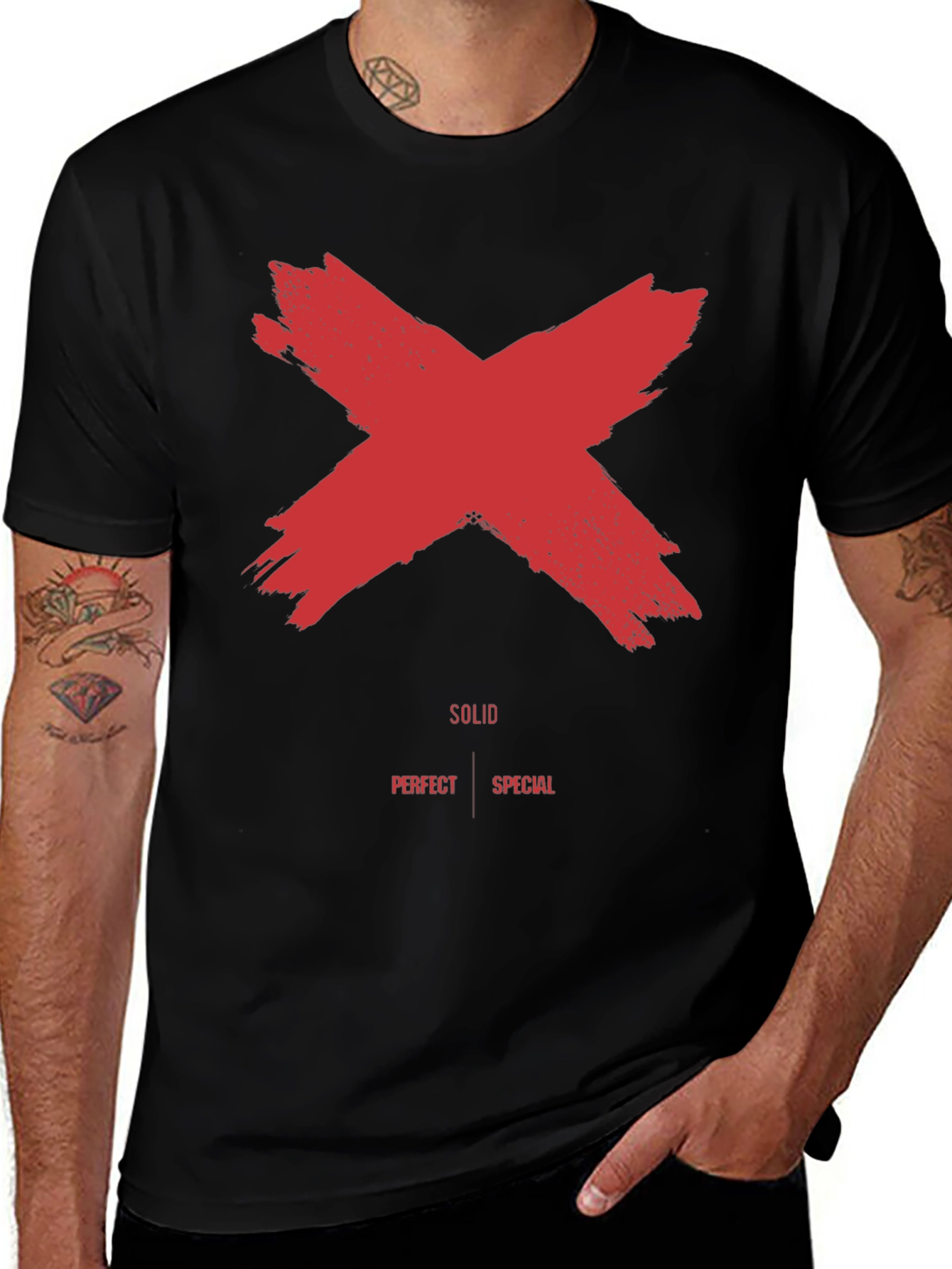 Red X Graphic Black T-Shirt - Solid Perfect Special