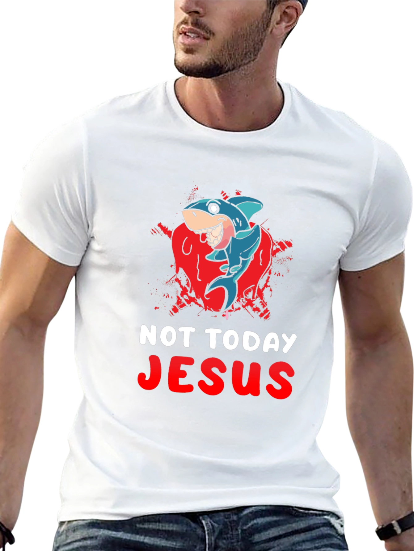 Not Today Jesus Shark Graphic T-Shirt