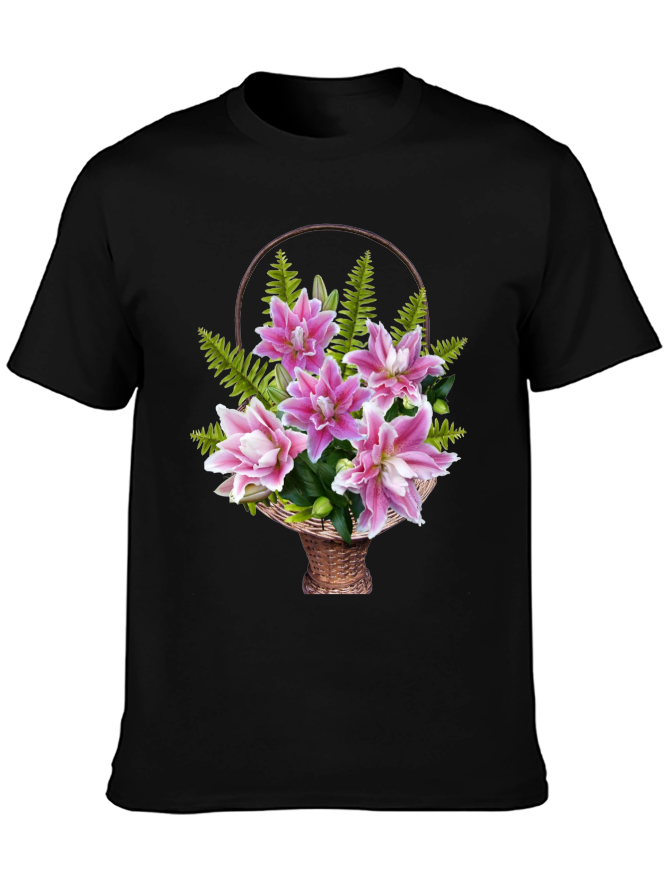 Floral Basket Graphic Tee - Pink Lily Design