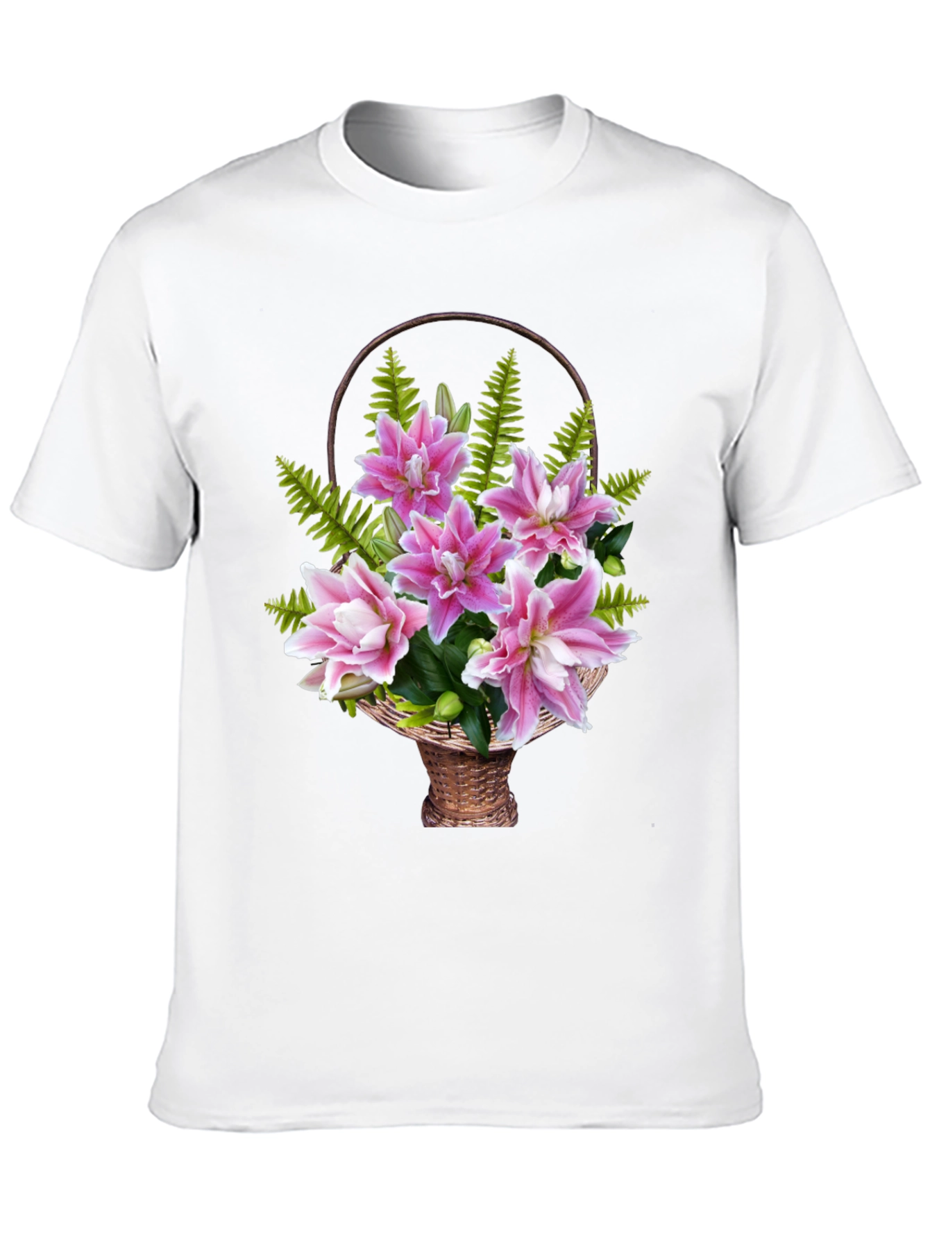 Floral Basket Graphic Tee - Pink Lily Design