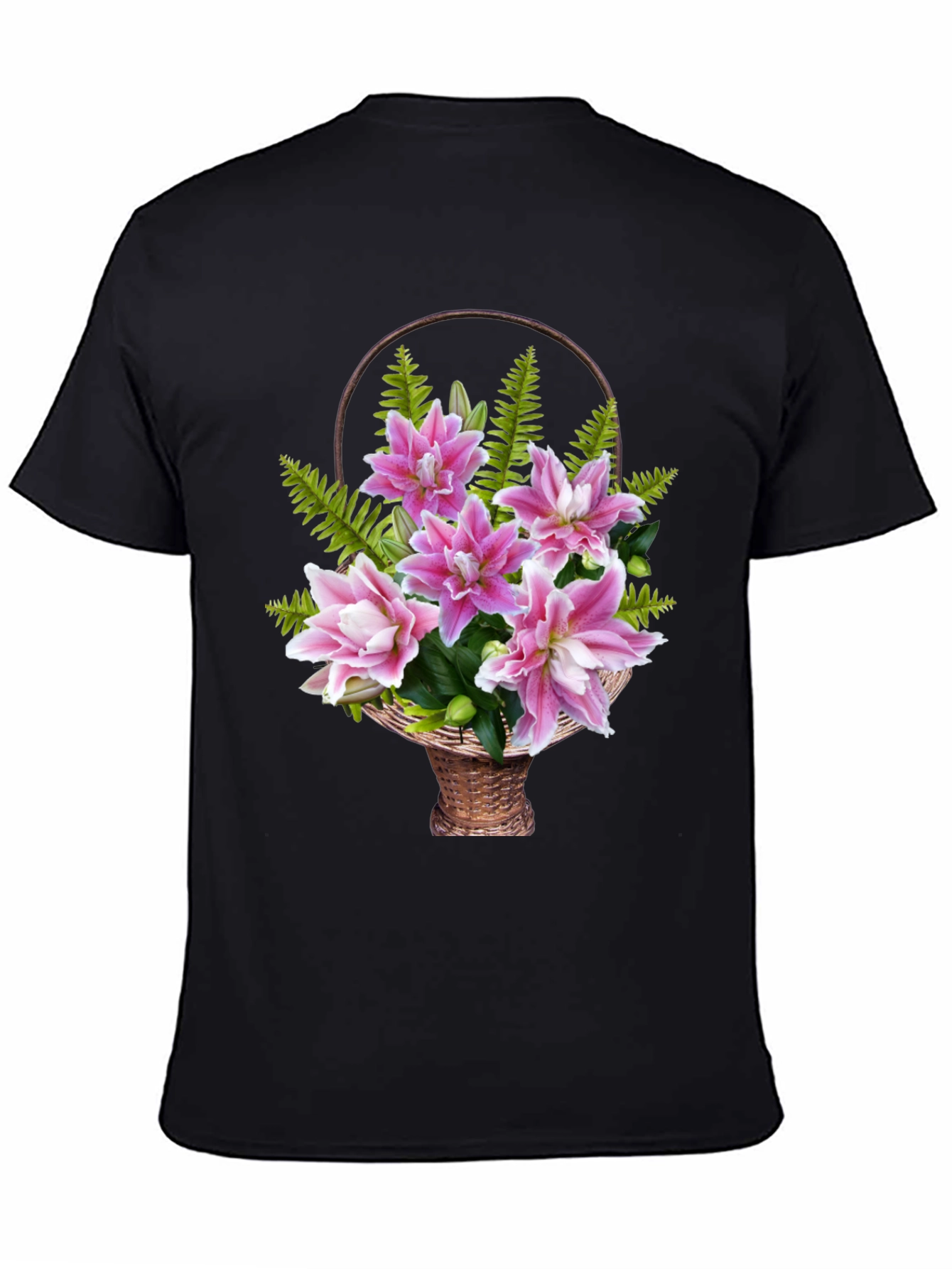 Floral Basket Graphic Tee - Pink Lily Design