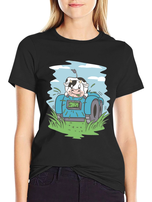 Cow Riding Lawnmower Graphic Tee