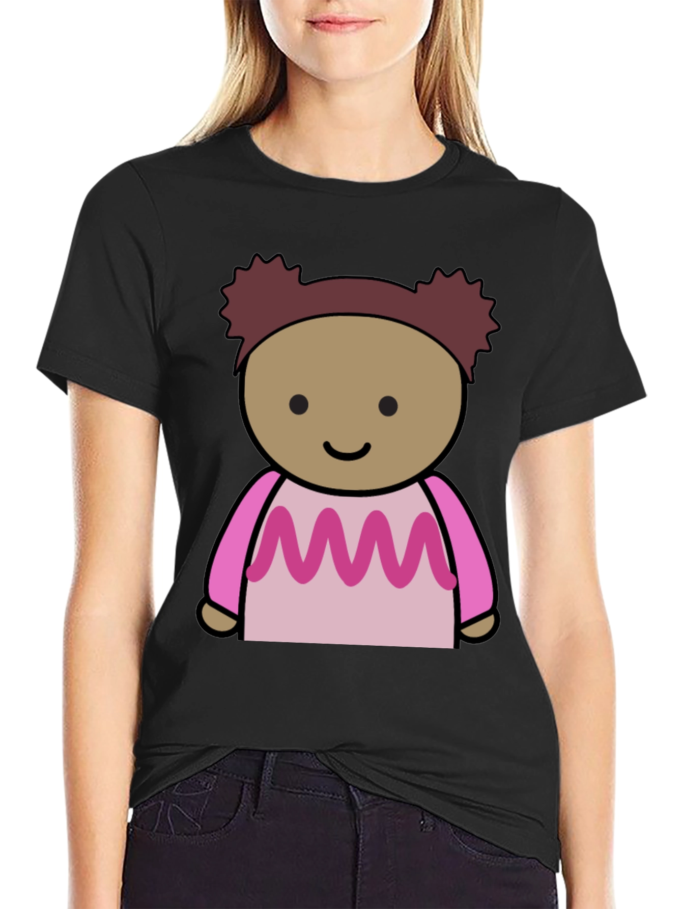 Cute Cartoon Character Black T-Shirt