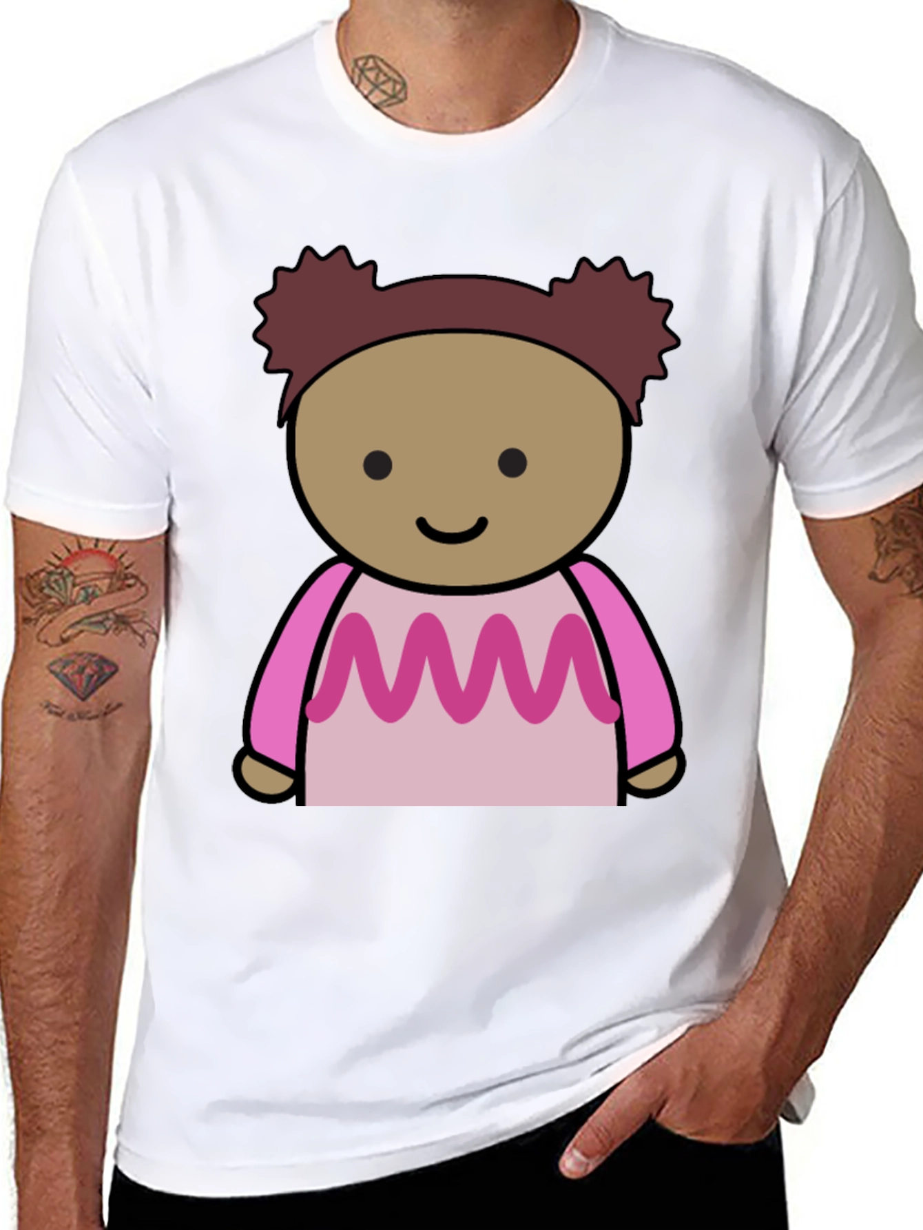Cute Cartoon Character Black T-Shirt
