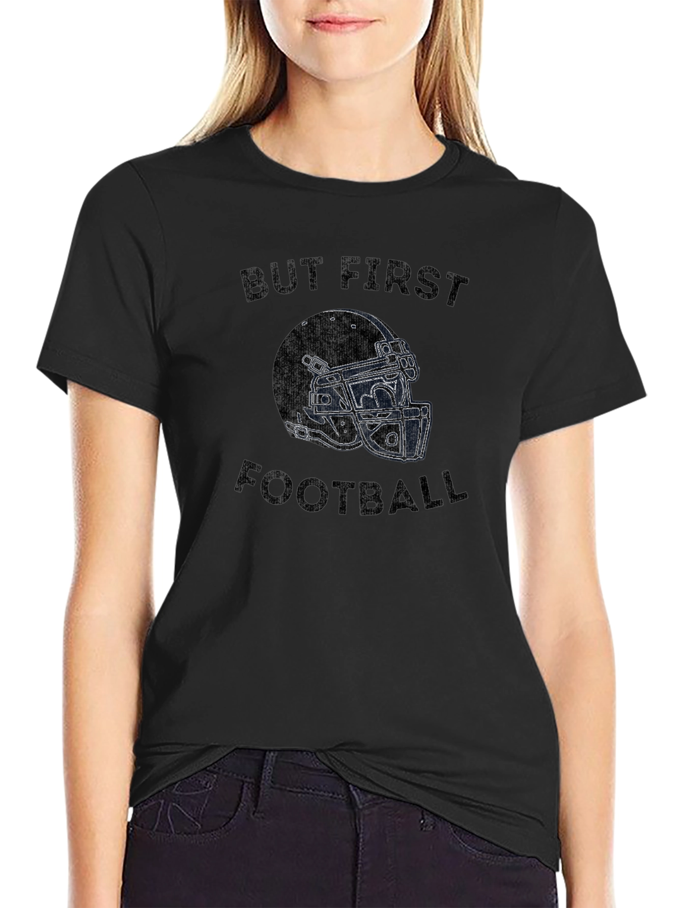 But First Football Black Graphic Tee