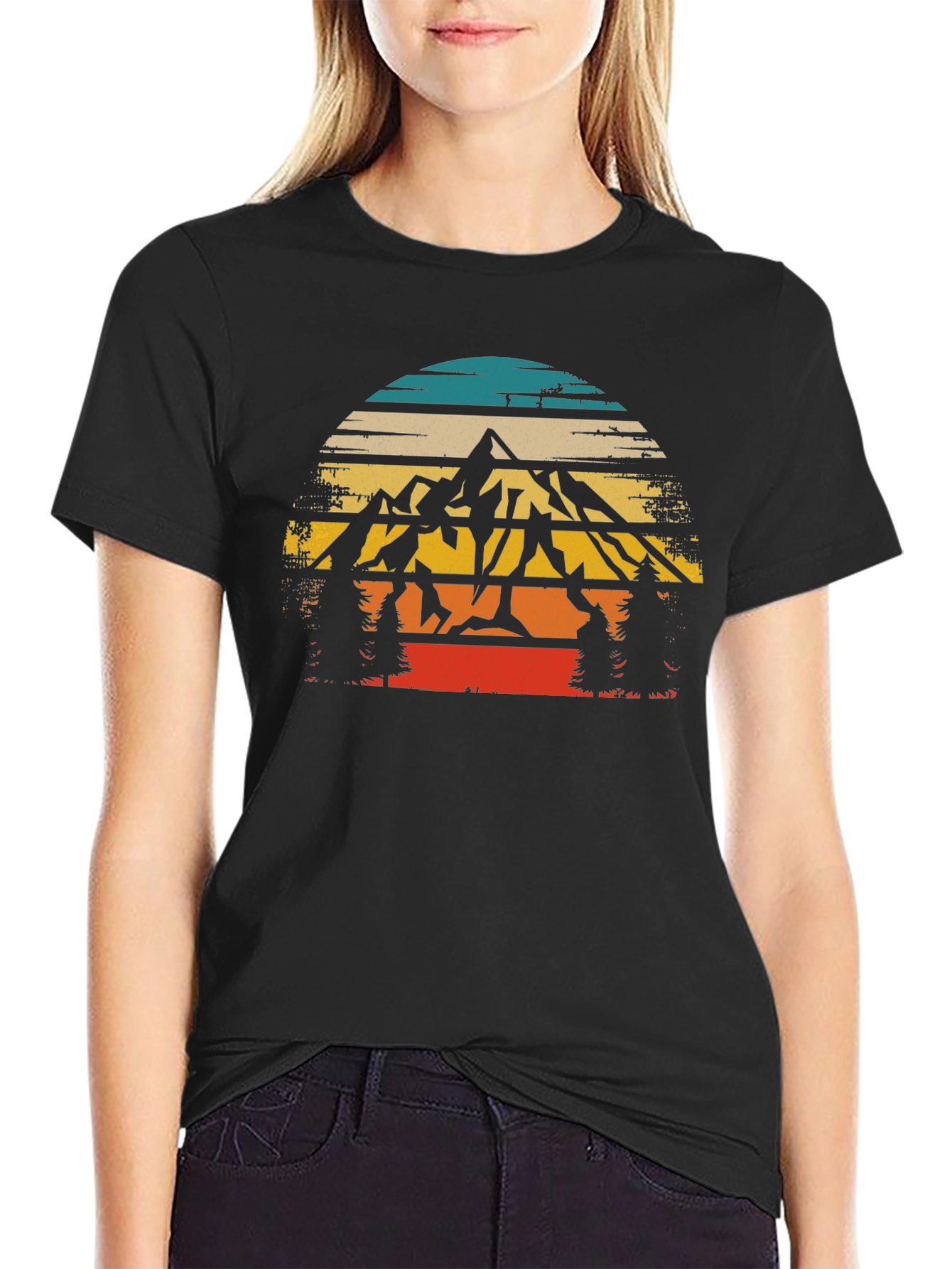 Retro Mountain Graphic Tee - Black Short Sleeve