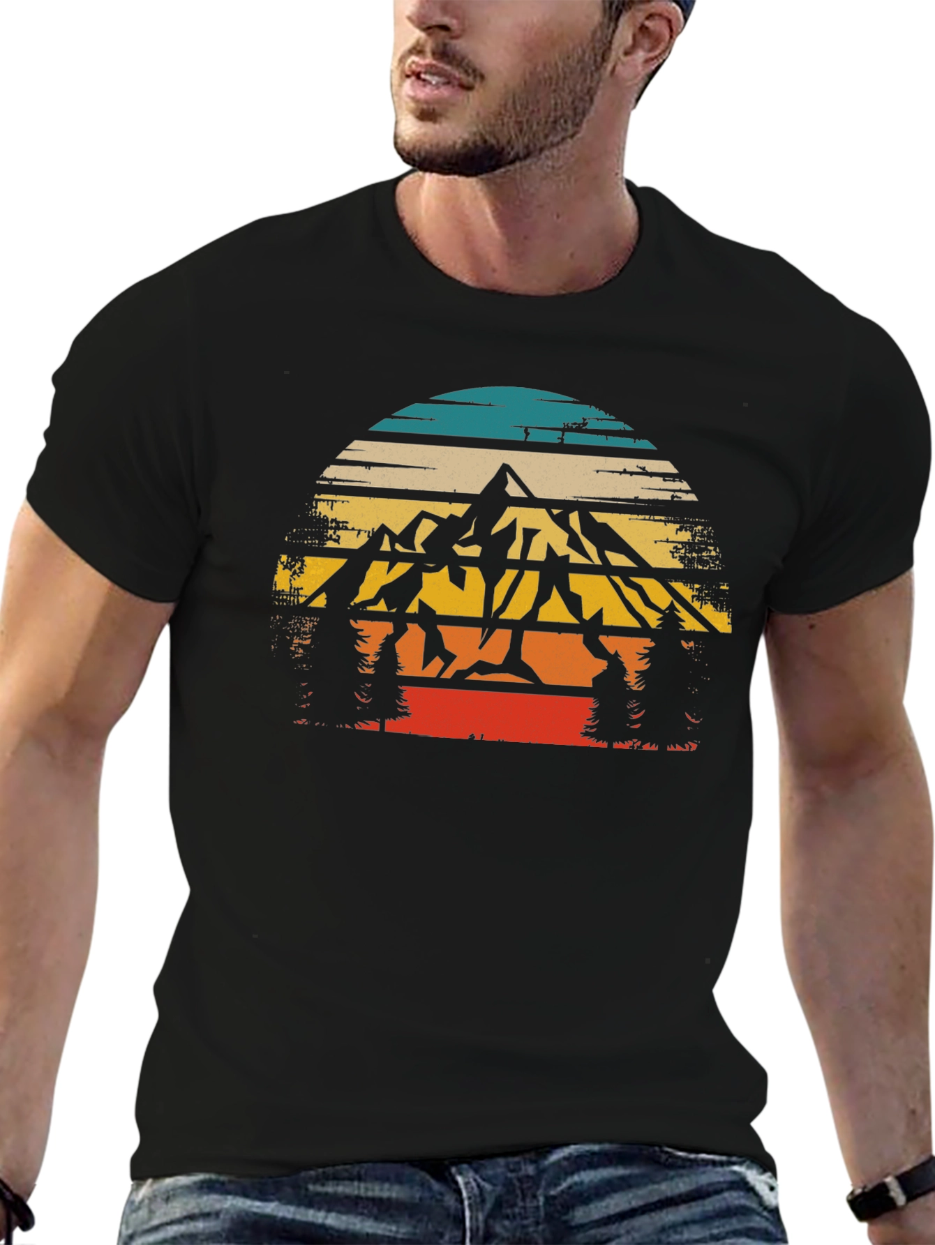Retro Mountain Graphic Tee - Black Short Sleeve