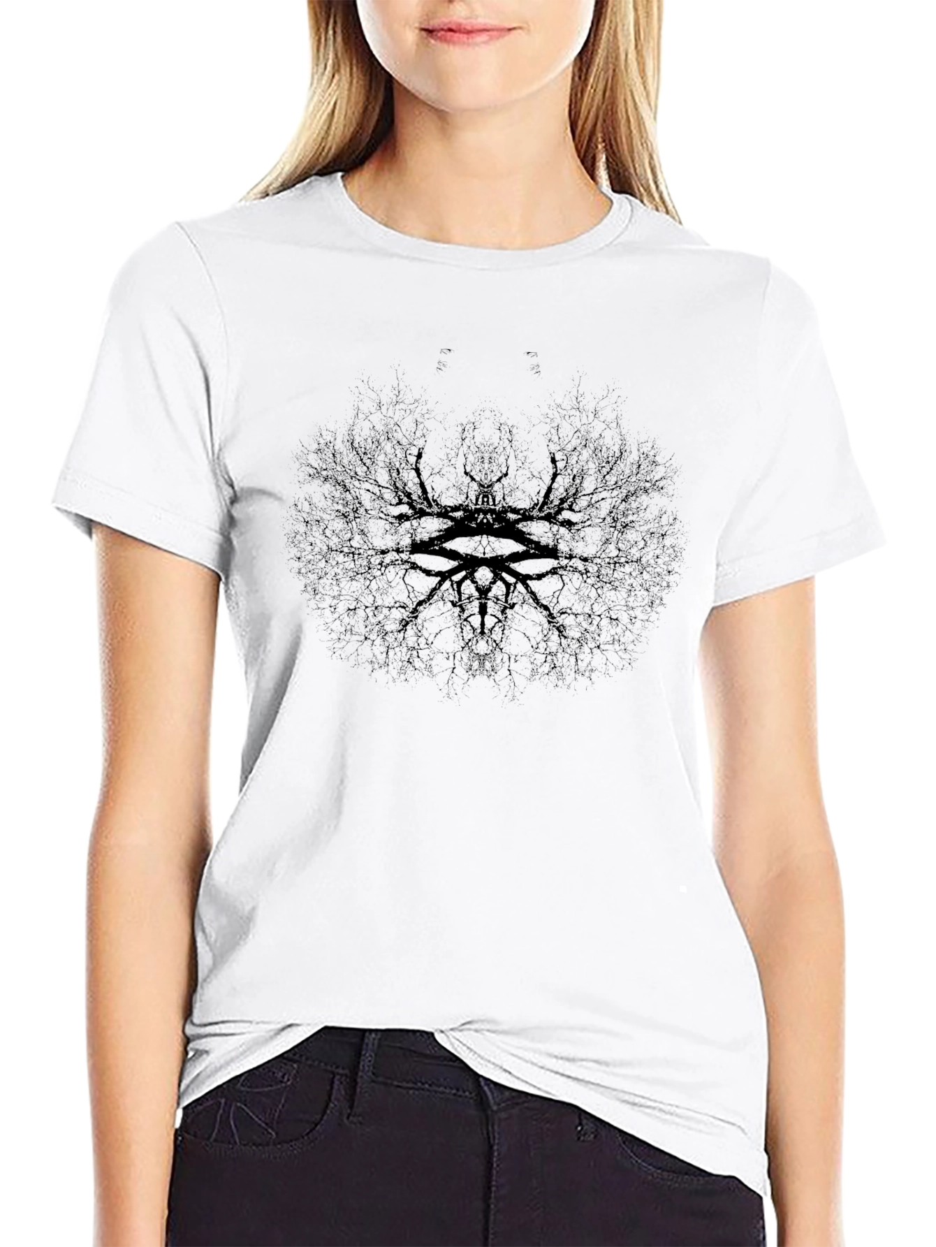 Mens Black Graphic Tee - Abstract Eye Tree Design