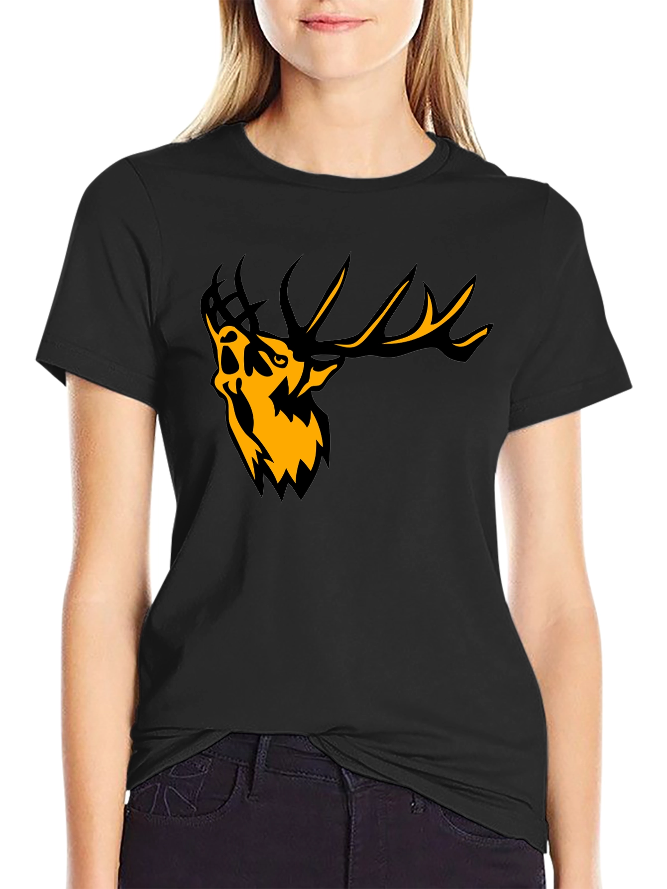 Mens Black Graphic Tee - Abstract Deer Design