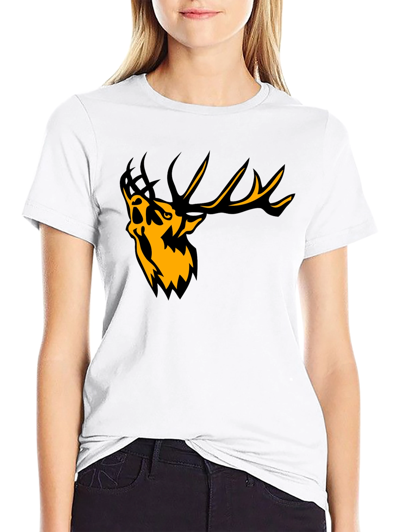 Mens Black Graphic Tee - Abstract Deer Design