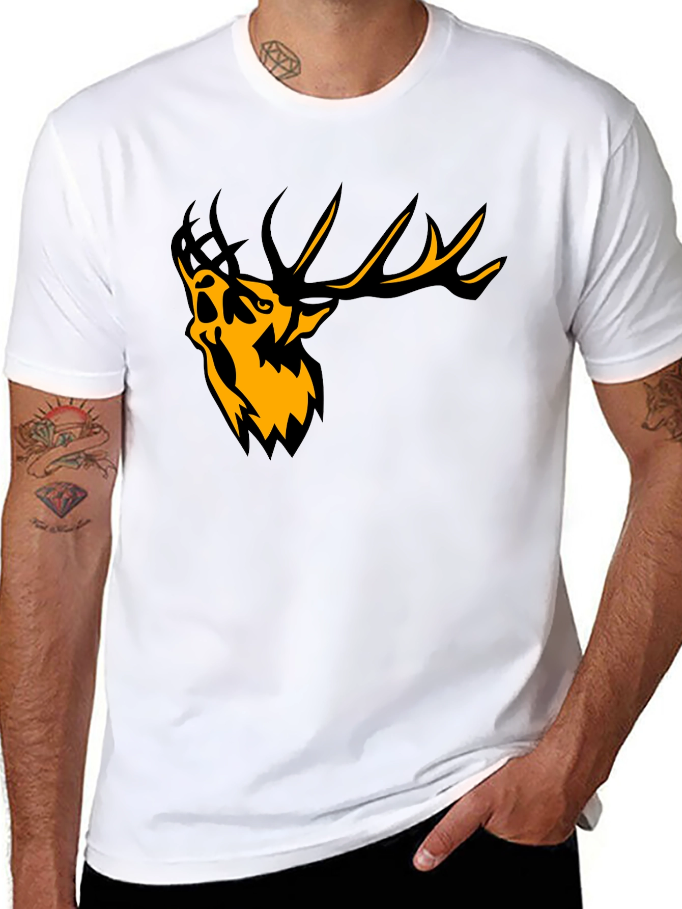 Mens Black Graphic Tee - Abstract Deer Design