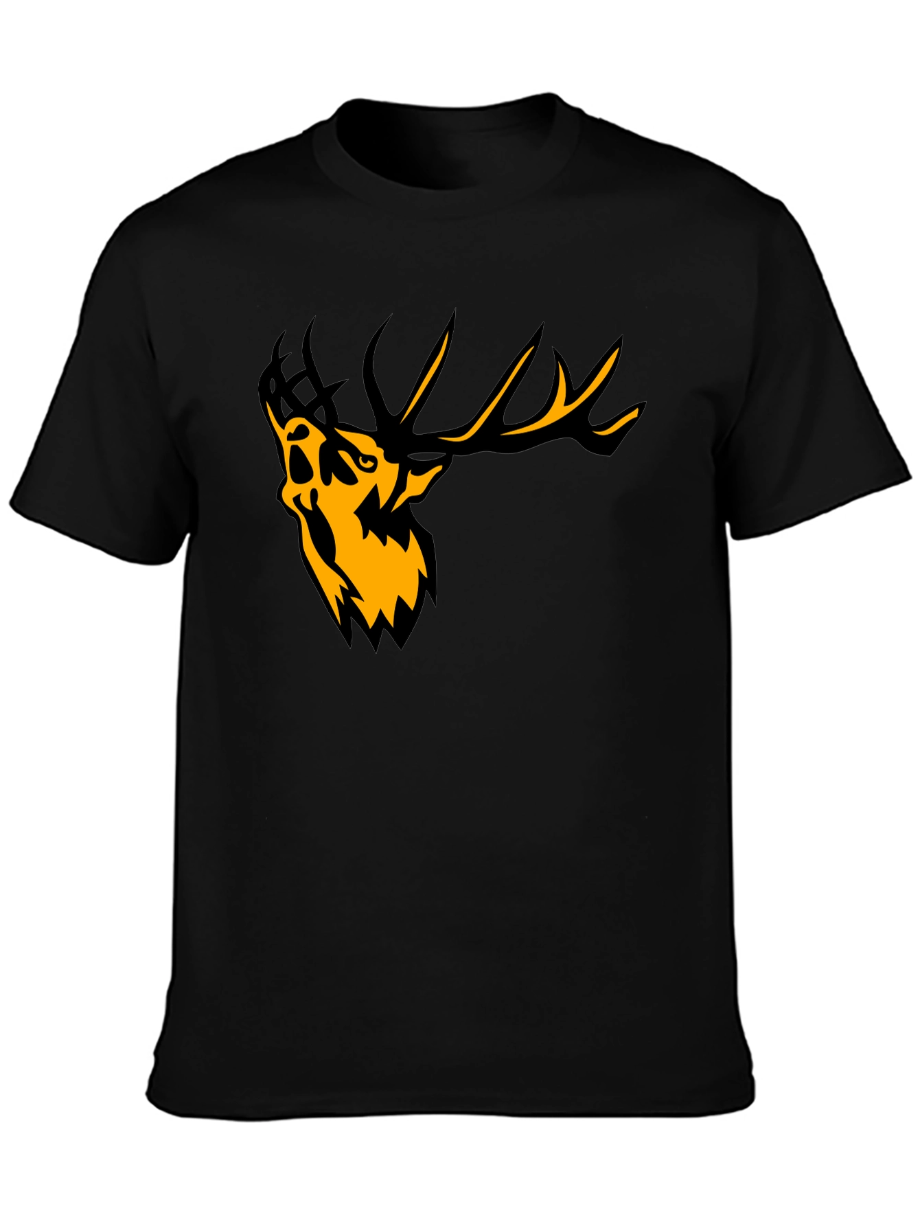 Mens Black Graphic Tee - Abstract Deer Design